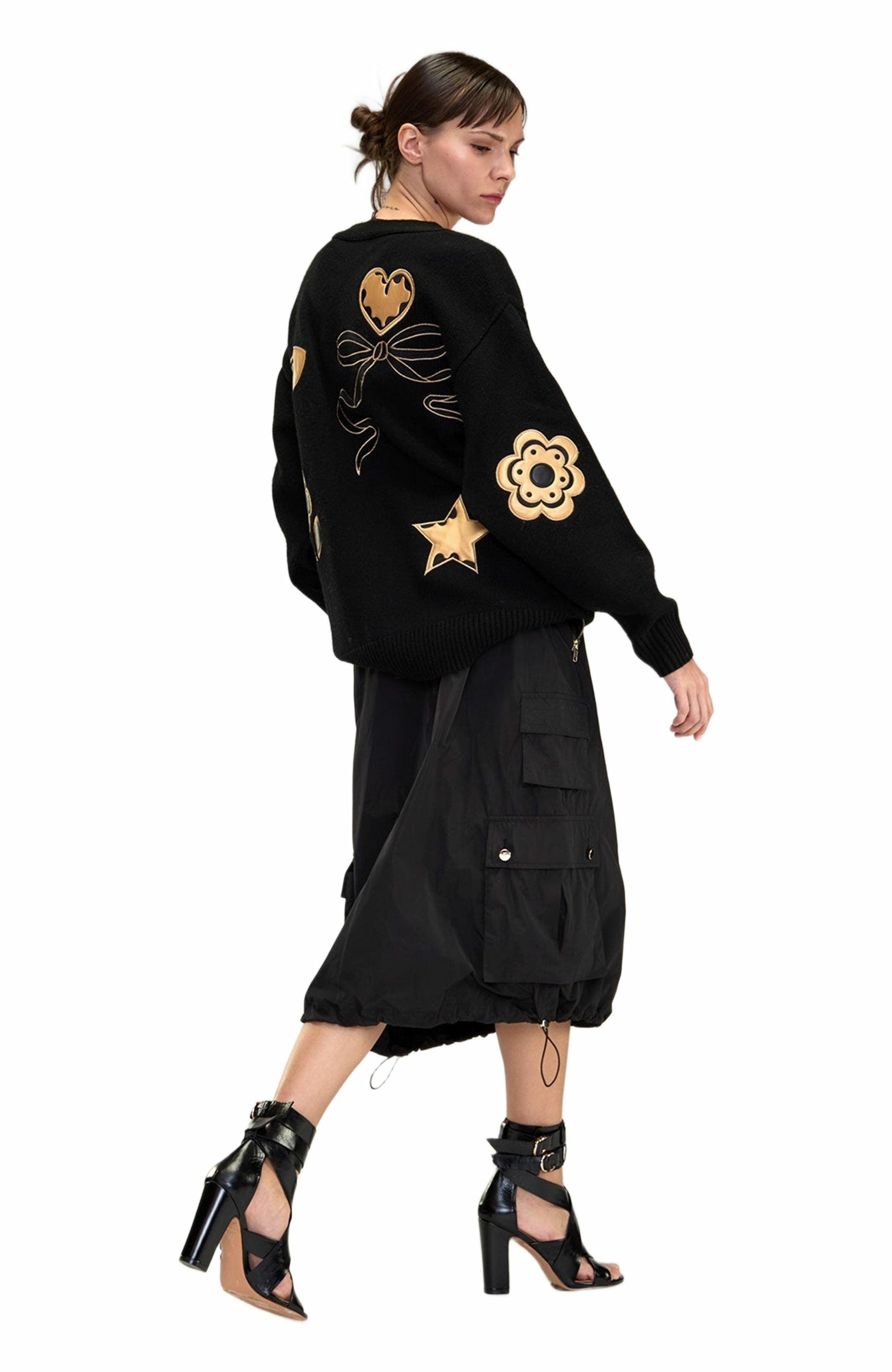 Cynthia Rowley Playful Patchwork Cardigan in Black_Gold at Nordstrom - 2