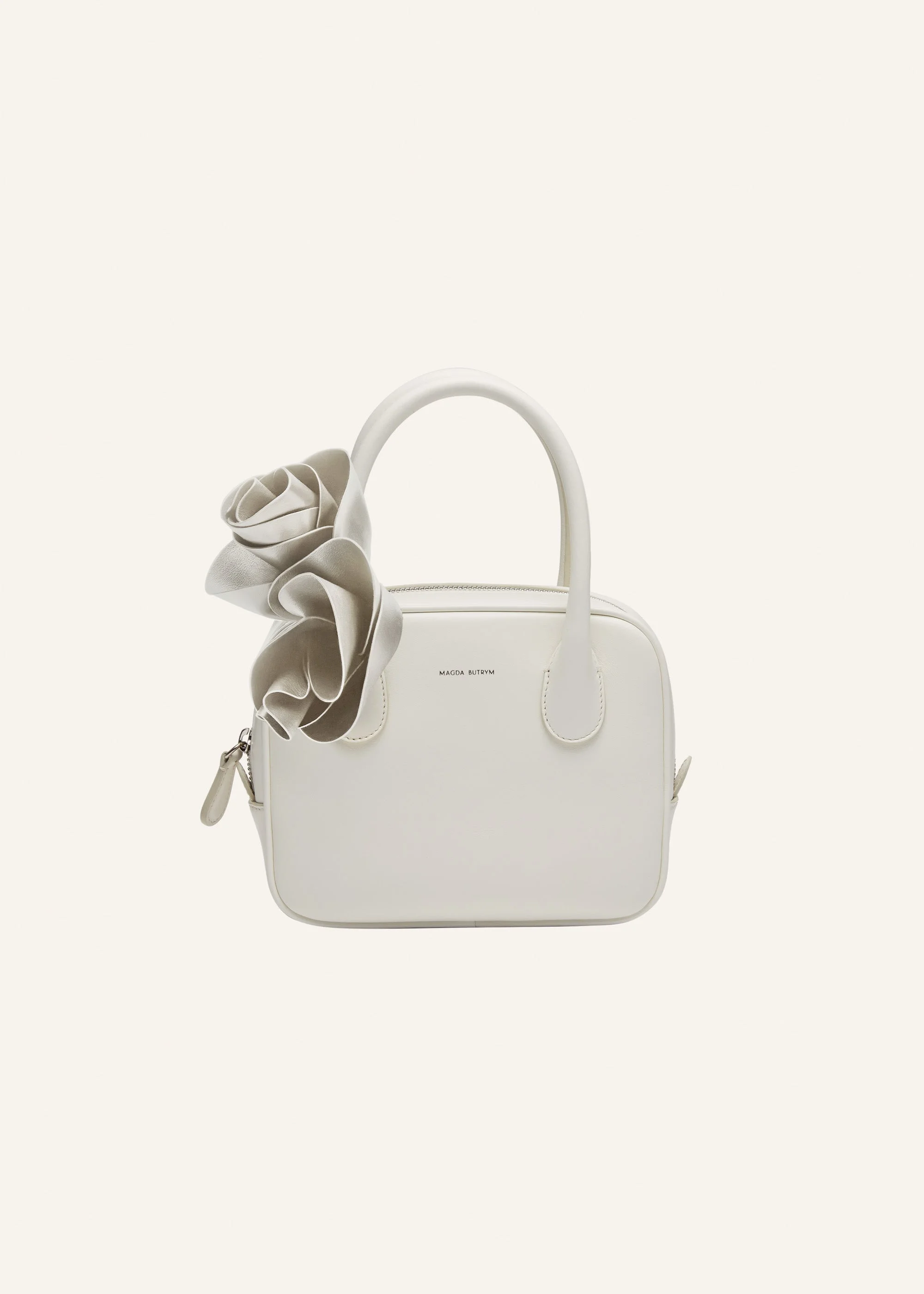 Brigitte square bag in cream leather and silver - 1