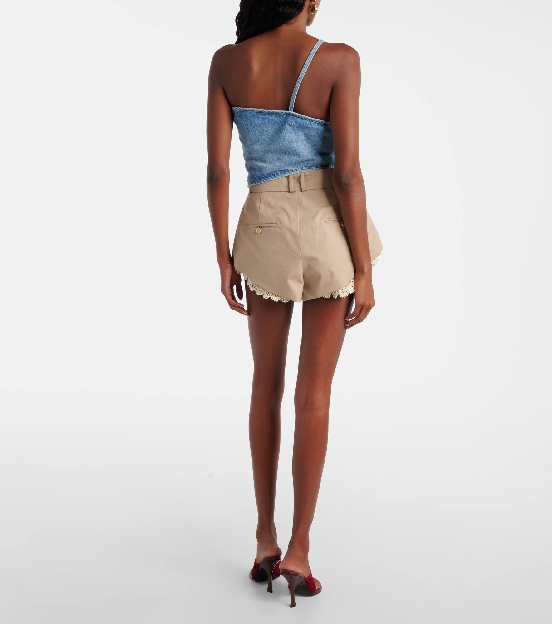 Draped one-shoulder denim top - 3