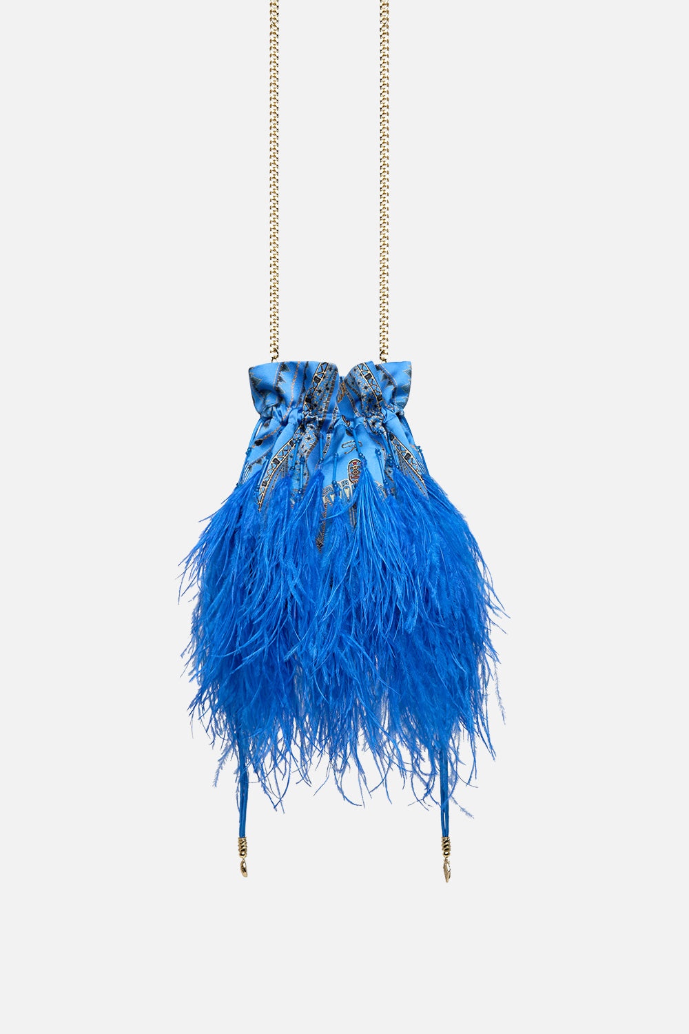 ROUND DRAWSTRING POUCH WITH FEATHERS - 3