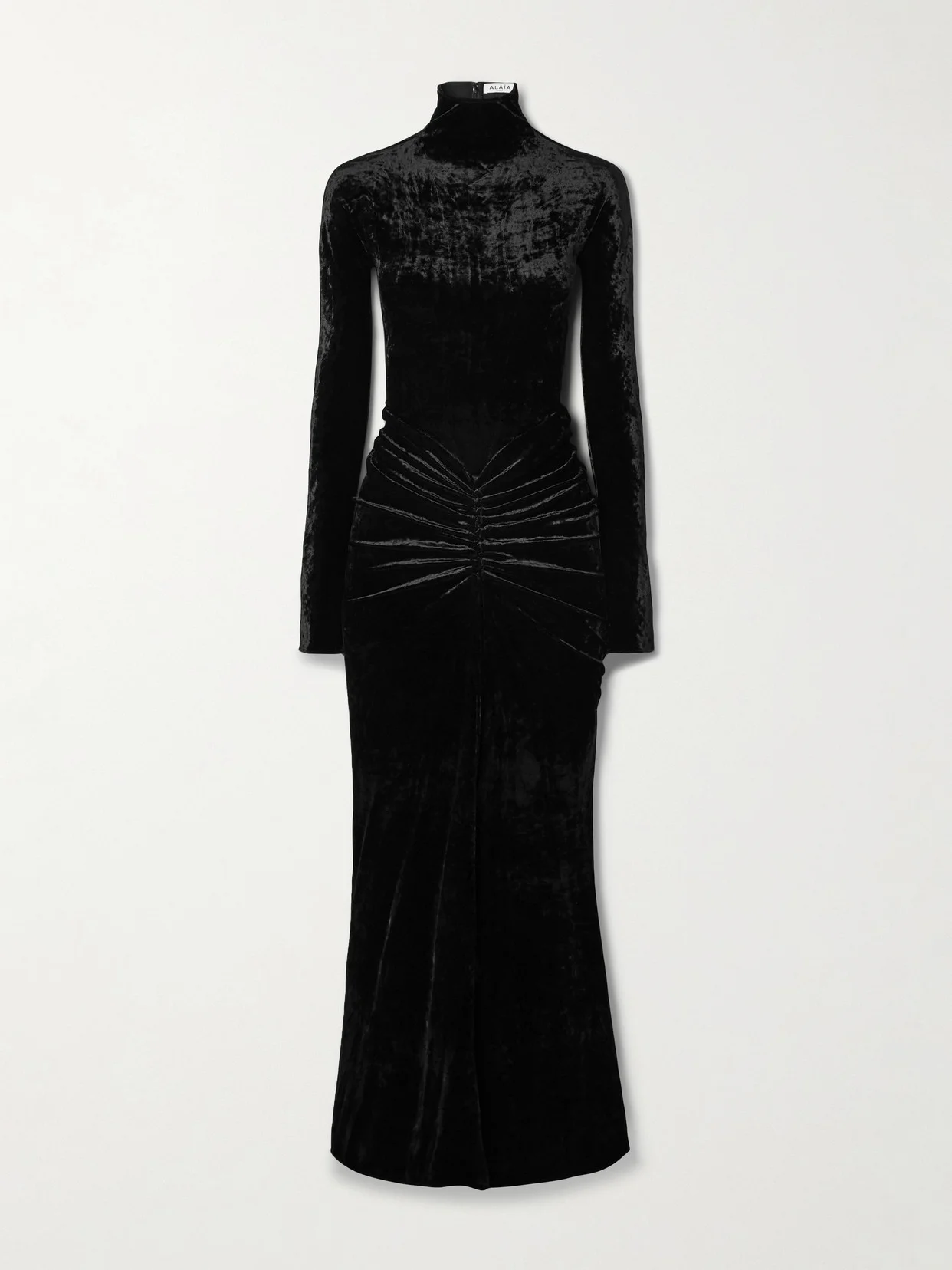 Ruched Crushed-velvet Turtleneck Midi Dress - 1
