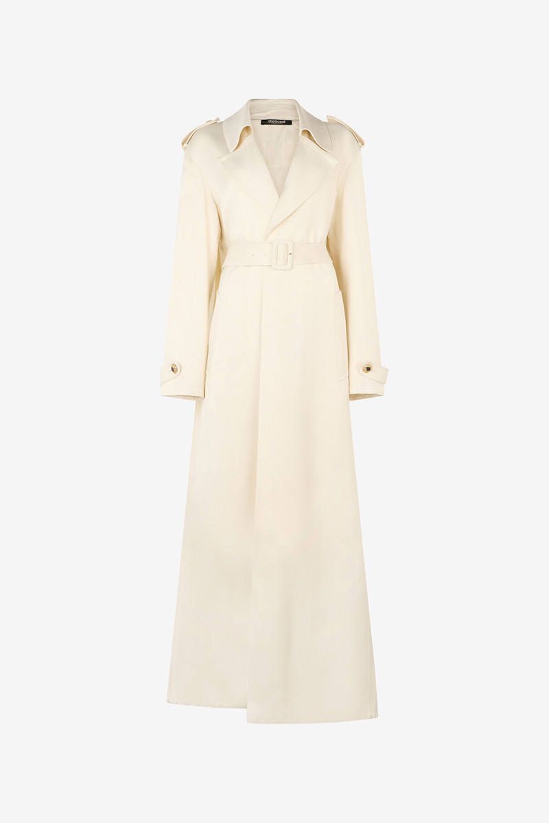 Extra-Long Ivory Trench Coat with Pleated Detailing 1