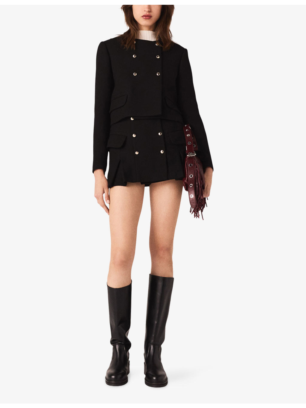 Cropped Round-Neck Woven Jacket - 2