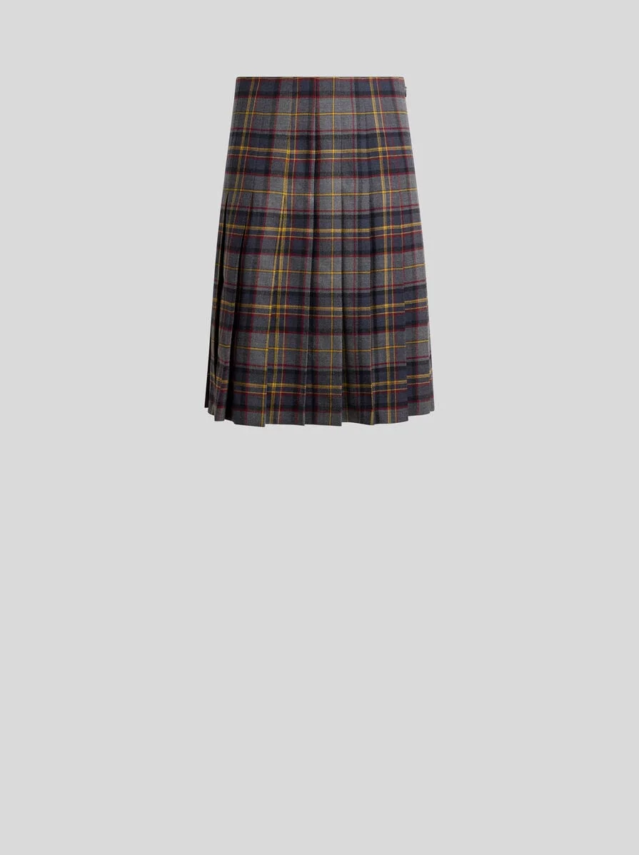 PLEATED SHORT SKIRT IN STRETCH WOOL WITH CHECK MOTIF - 1