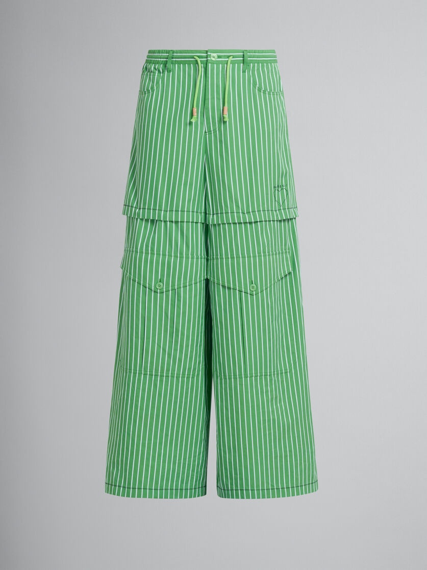 GREEN STRIPED ORGANIC POPLIN HYBRID CARGO PANTS - 2