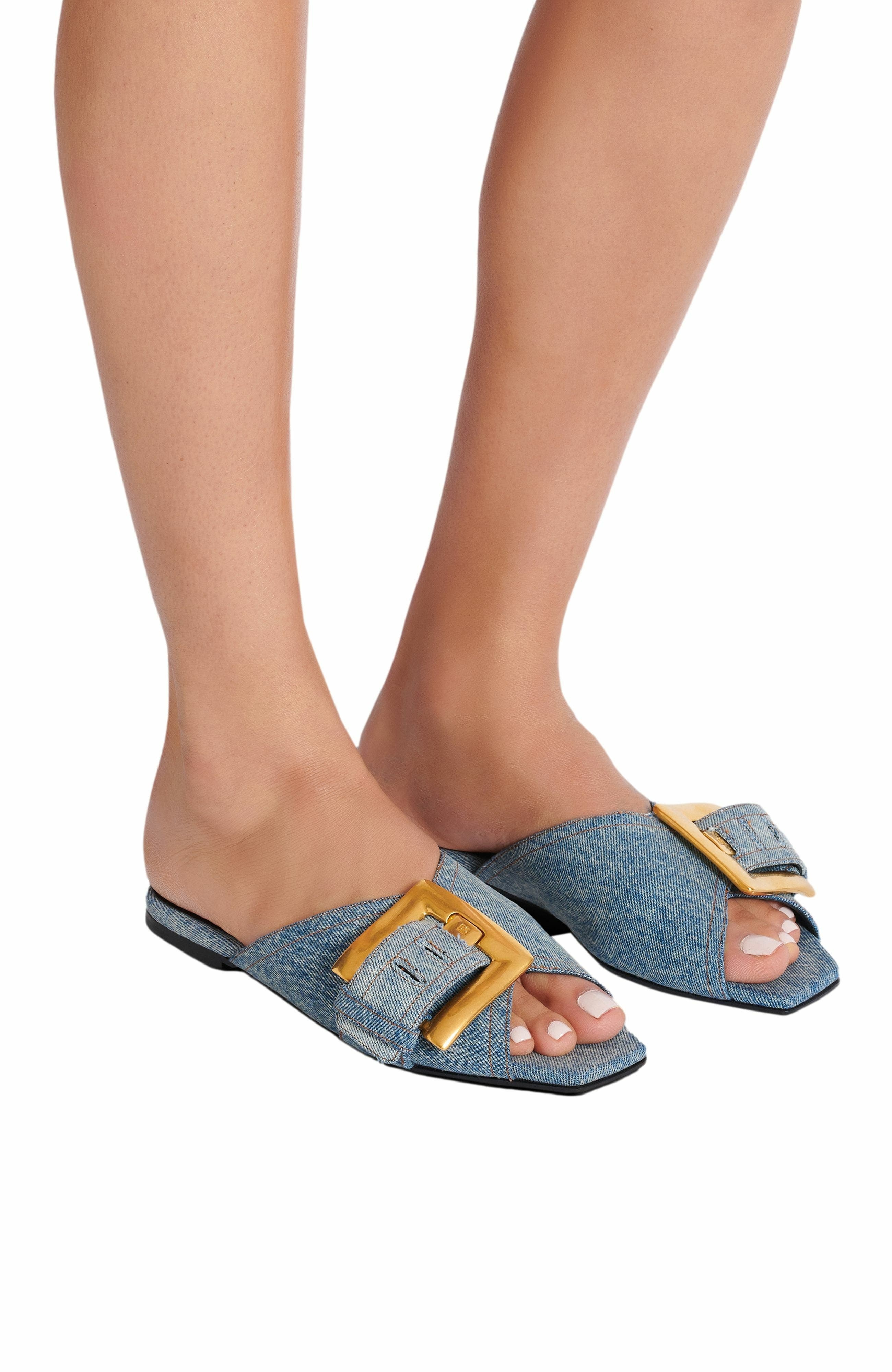 Balmain Anthem flat denim sandals in Blue at Nordstrom - 2