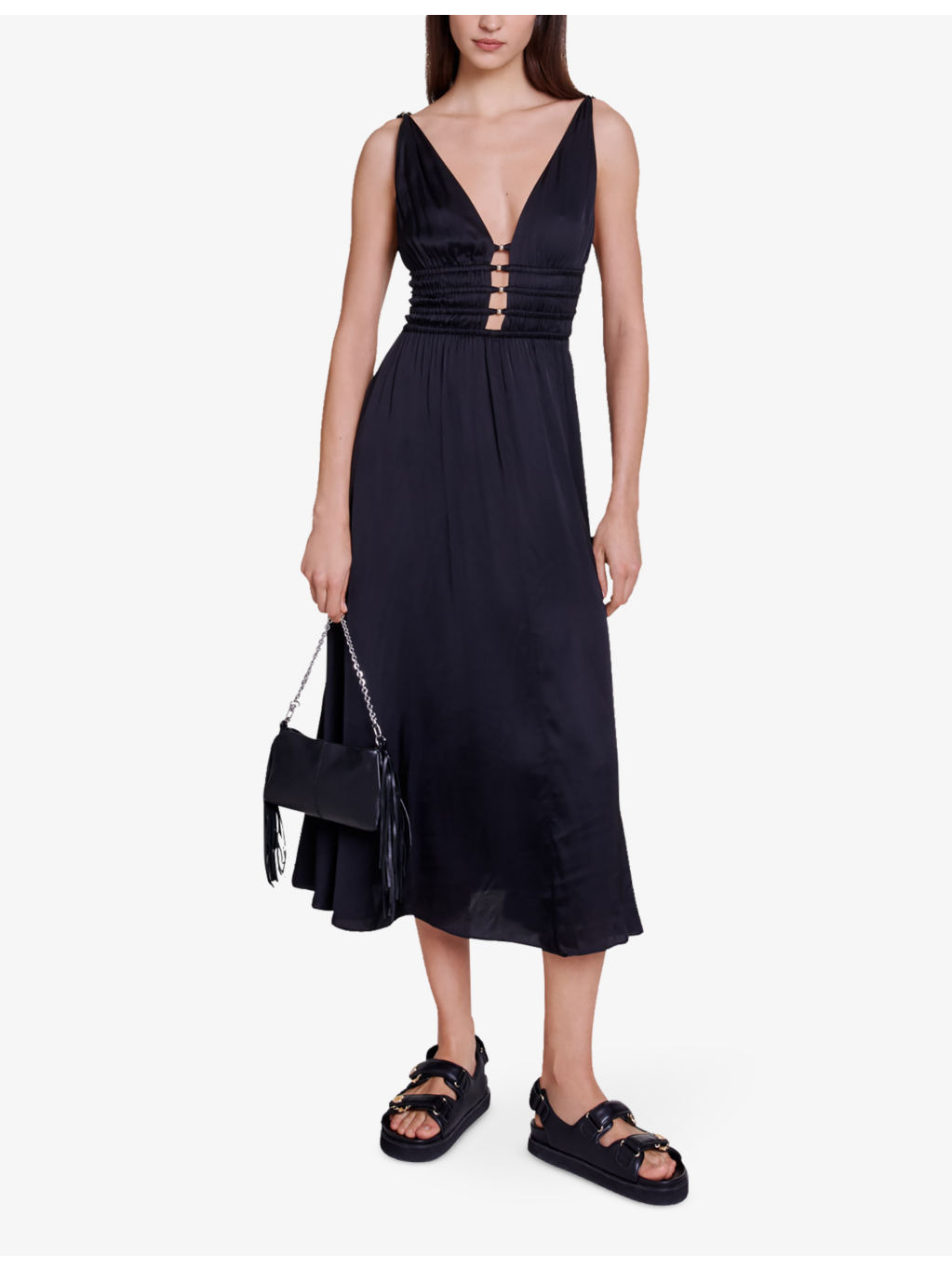 Cutaway-side V-neck woven midi dress - 2