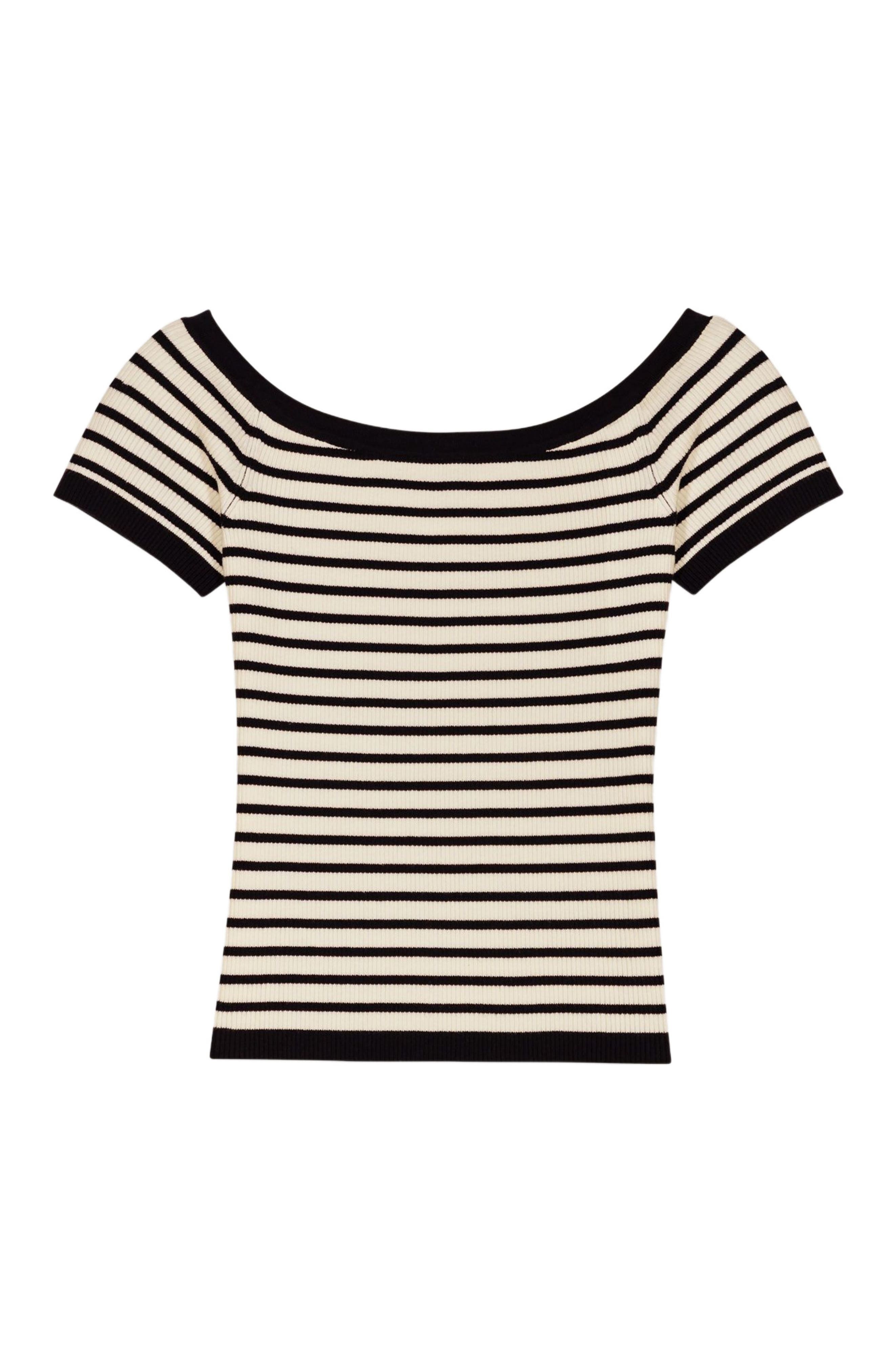 maje Rib knit short sleeve boat neck top in Navy /Ecru at Nordstrom - 5