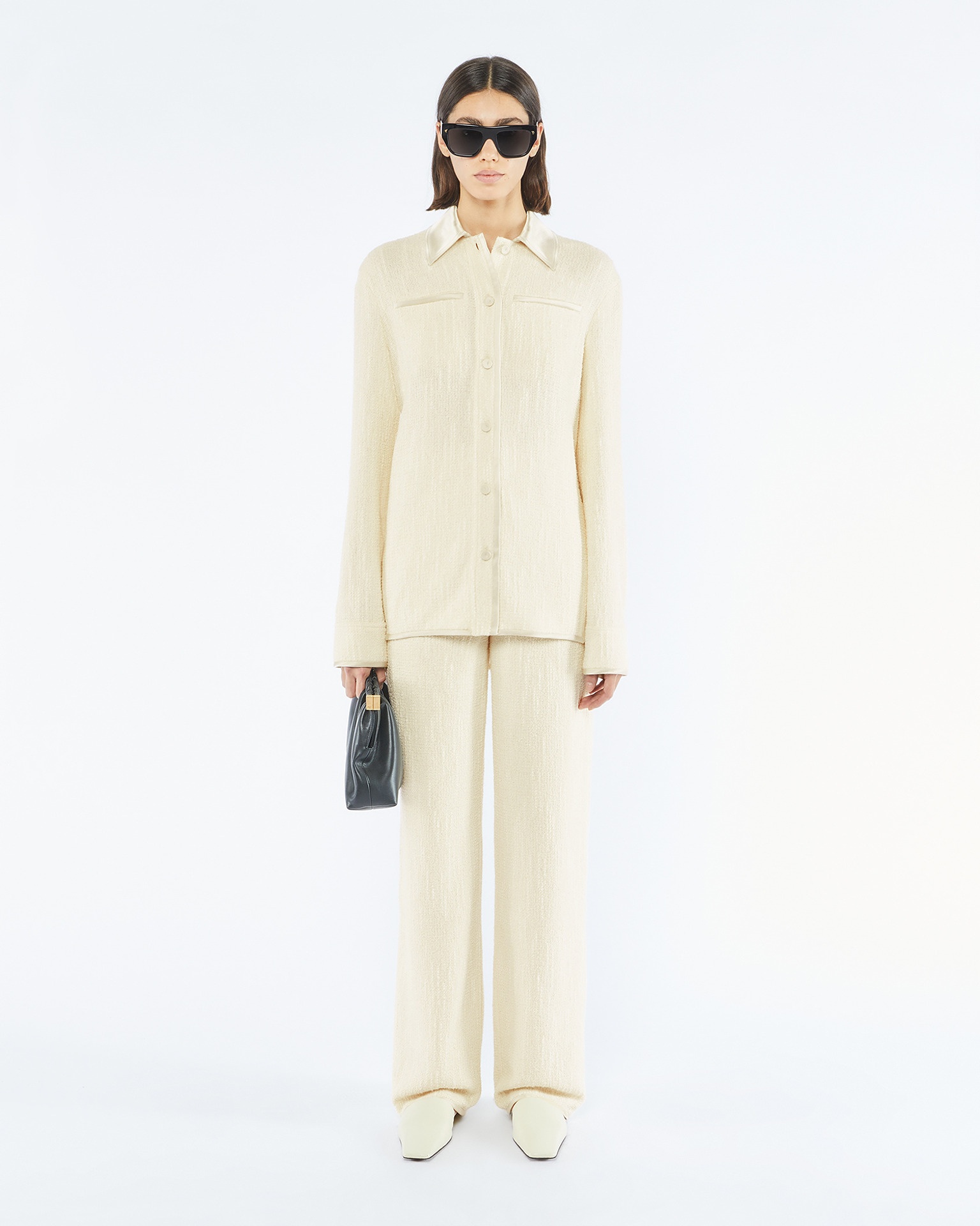 ROSAN - Textured bouclé tweed shirt - Creme - 2