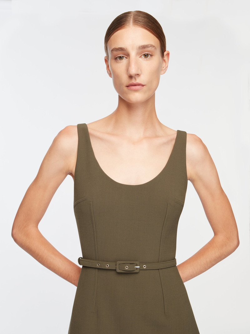 Liva Dress In Military Green Birdseye Suiting 3