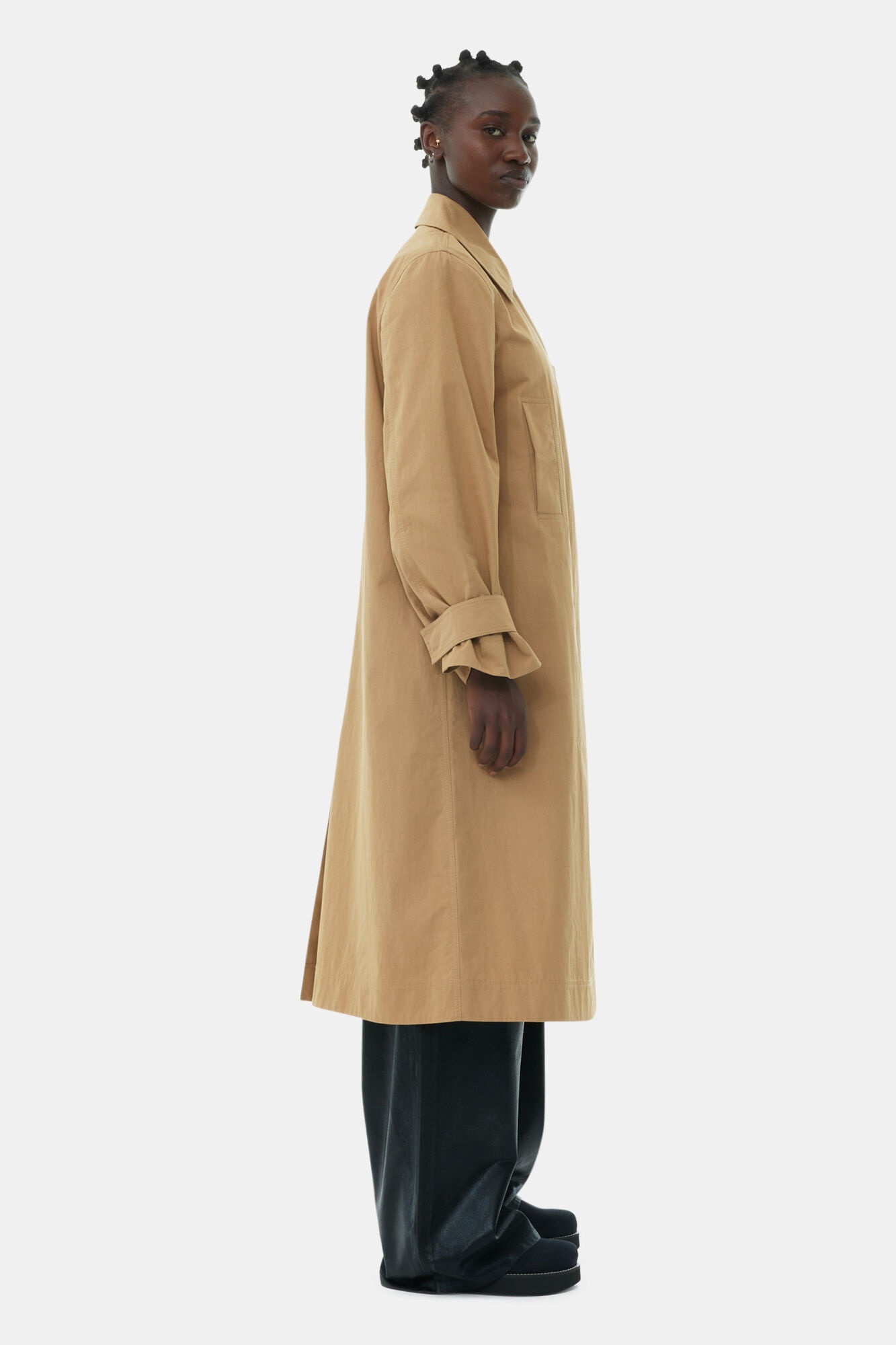 BEIGE COTTON TWILL BUCKLE COAT - 4