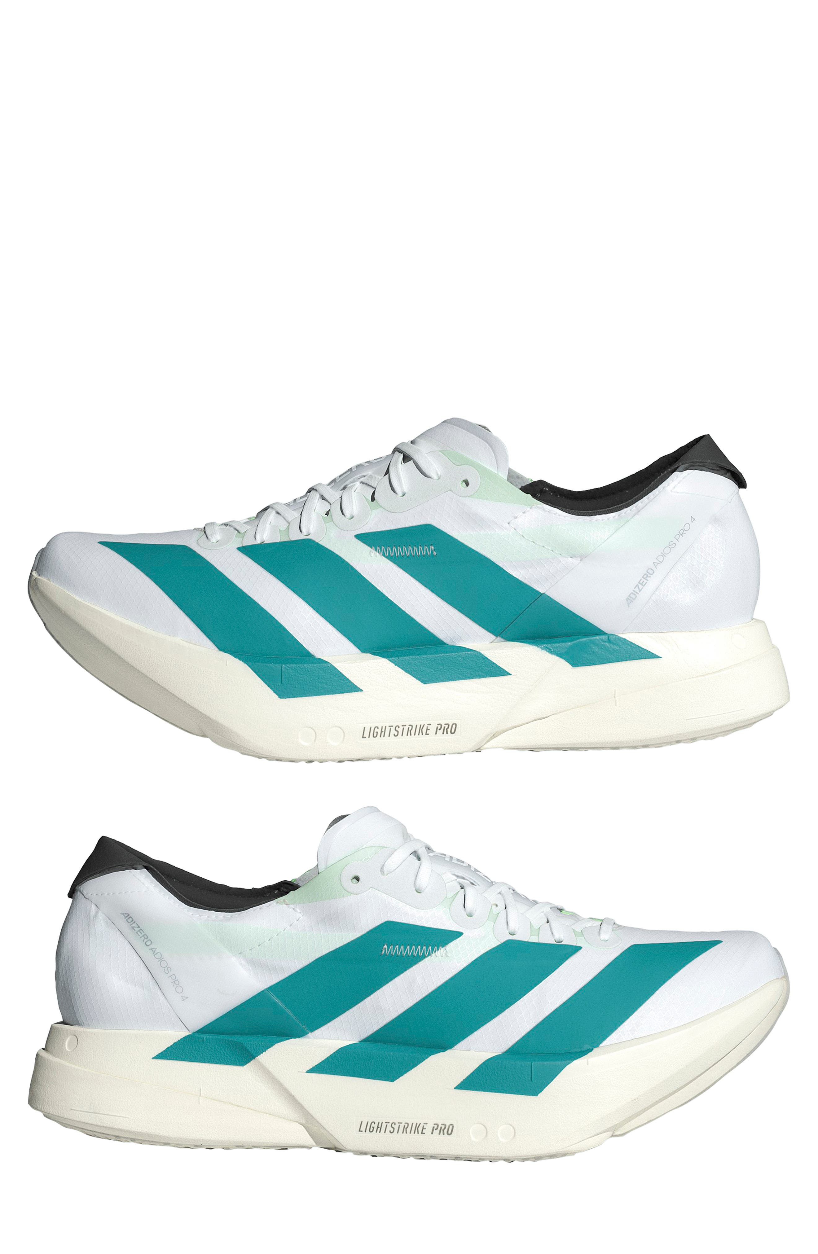 adidas Gender Inclusive Adios 9 Pro 4 Running Sneaker in White/Pure Teal/Carbon at Nordstrom - 7