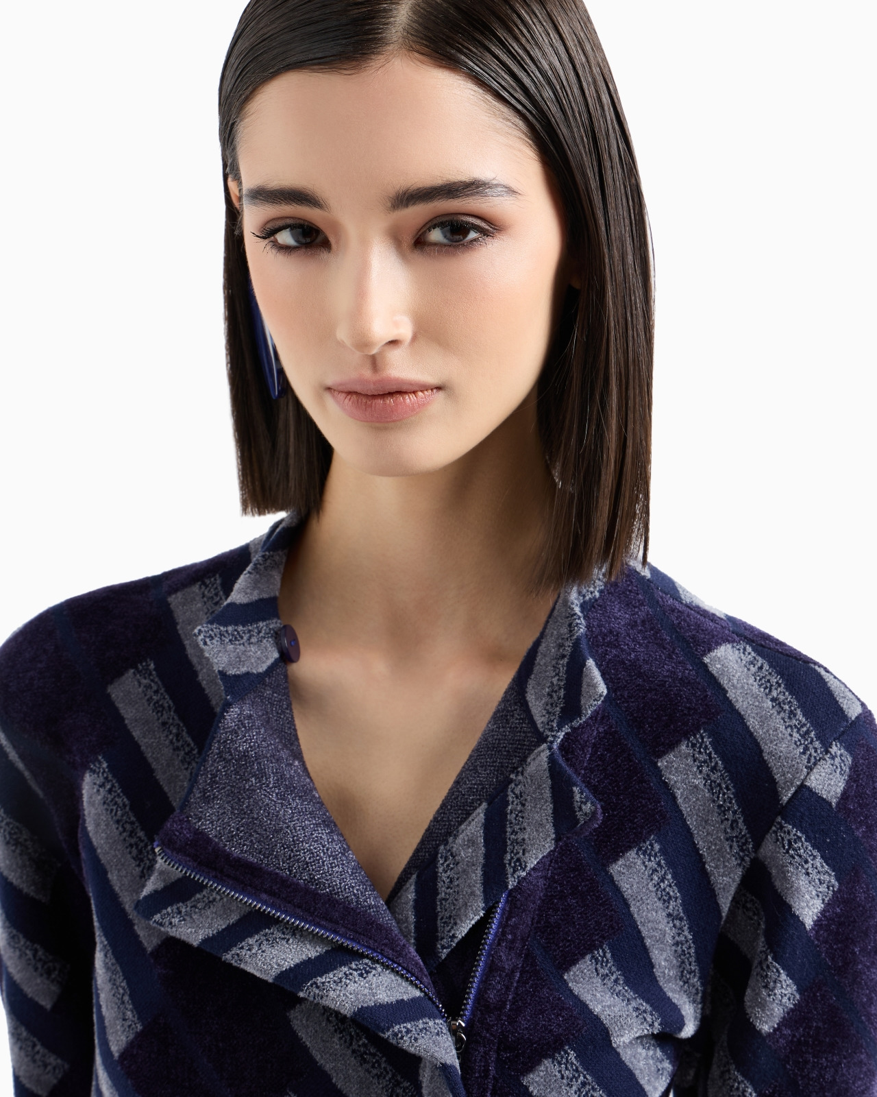 Guru collar jacket with off-centre closure and all-over chenille pattern - 5