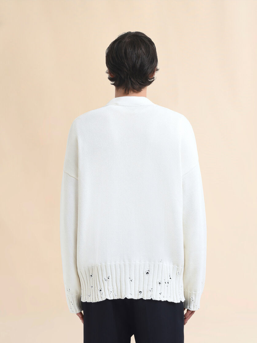 WHITE DISHEVELLED COTTON CARDIGAN WITH MARNI MENDING - 3