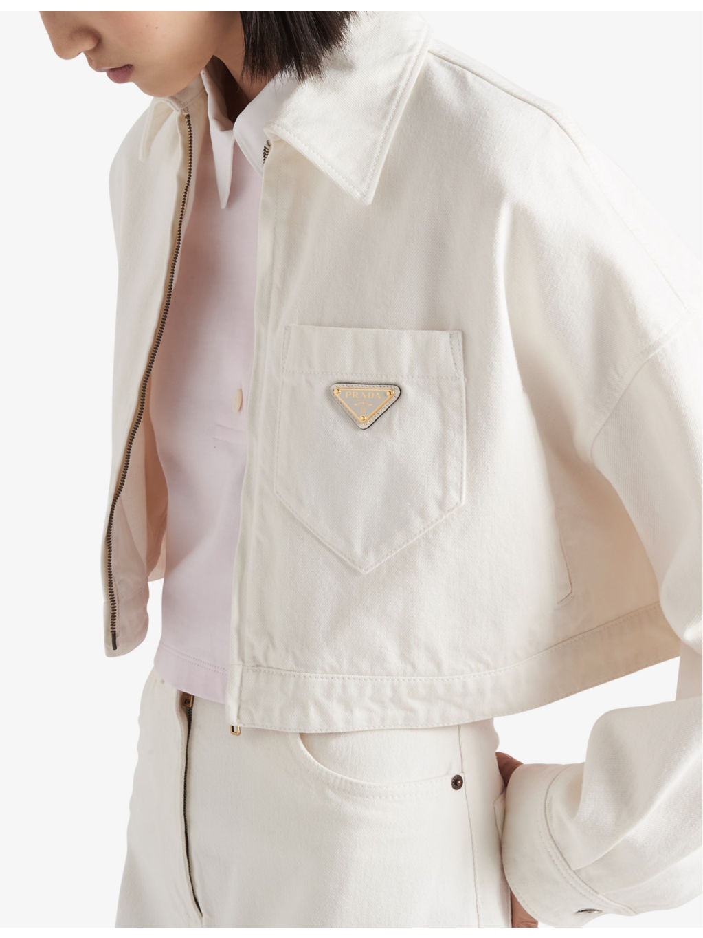 Brand-plaque cropped denim jacket - 4
