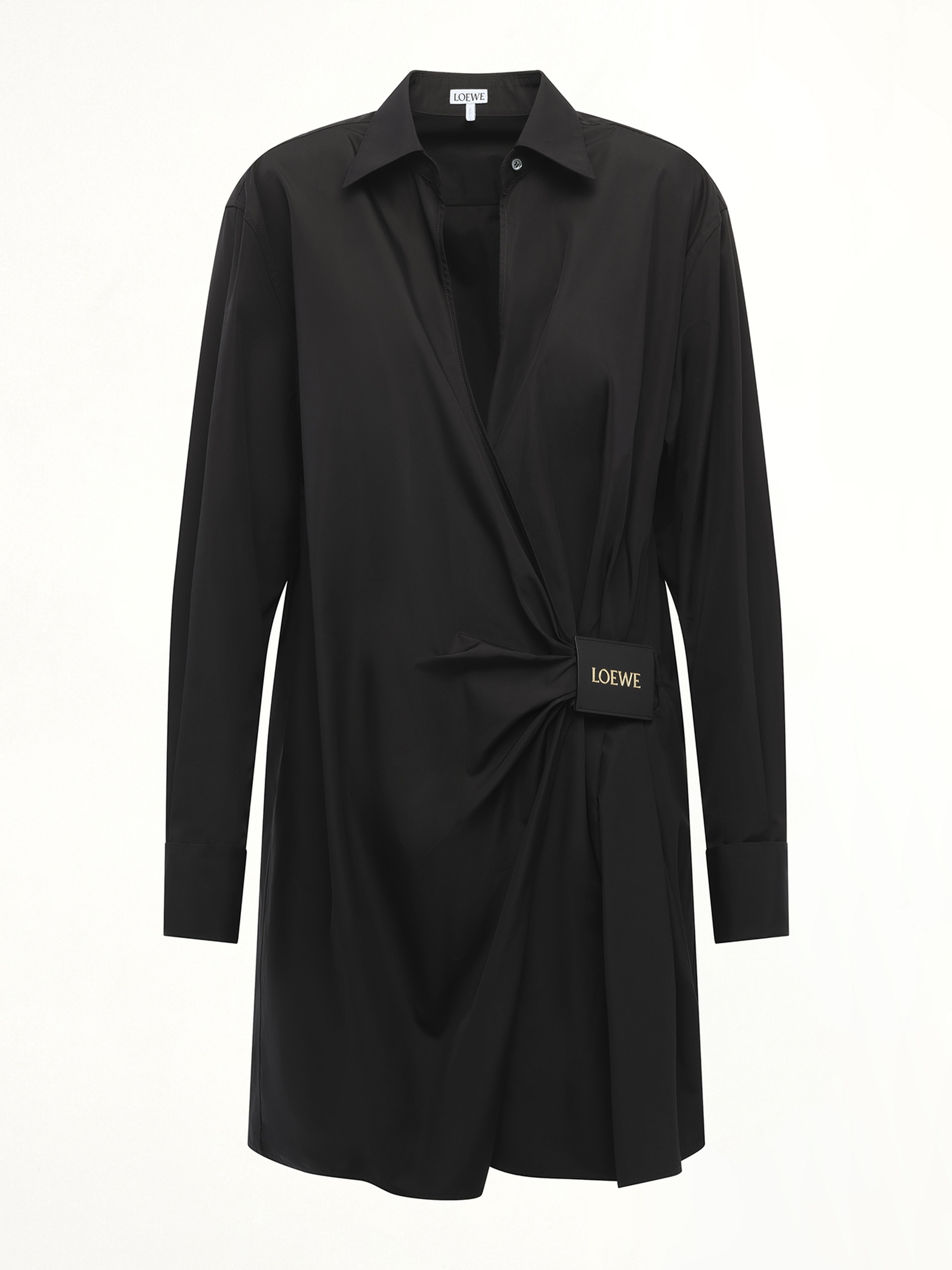 Draped Shirt Dress in Black - 2