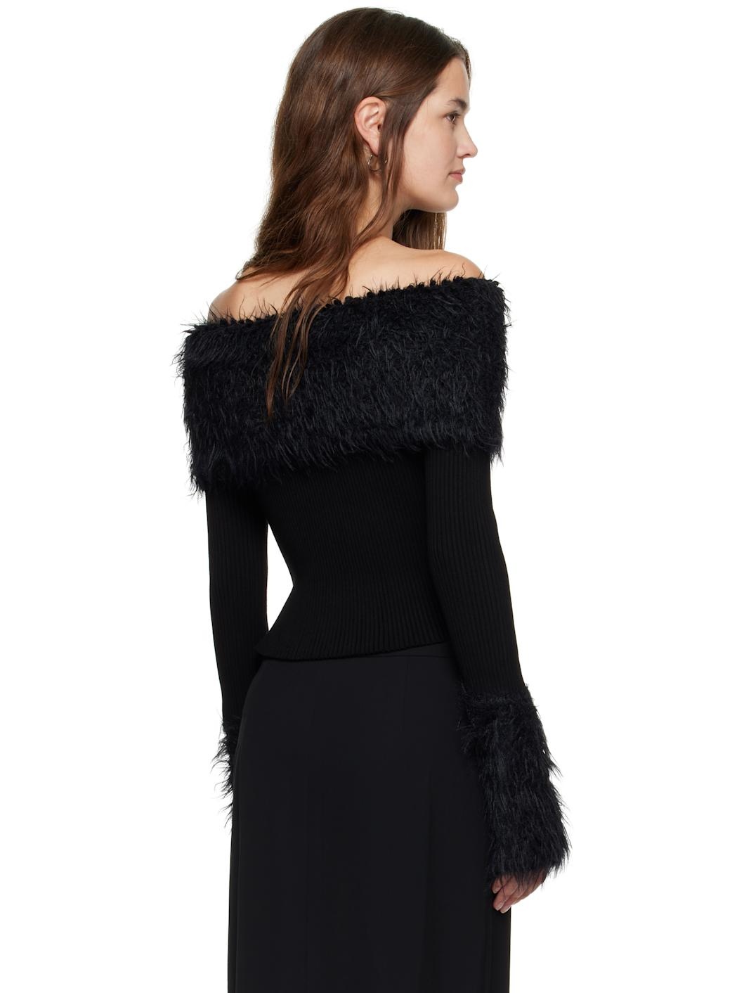 Black Viscose Ribbed & Hairy Sweater - 3