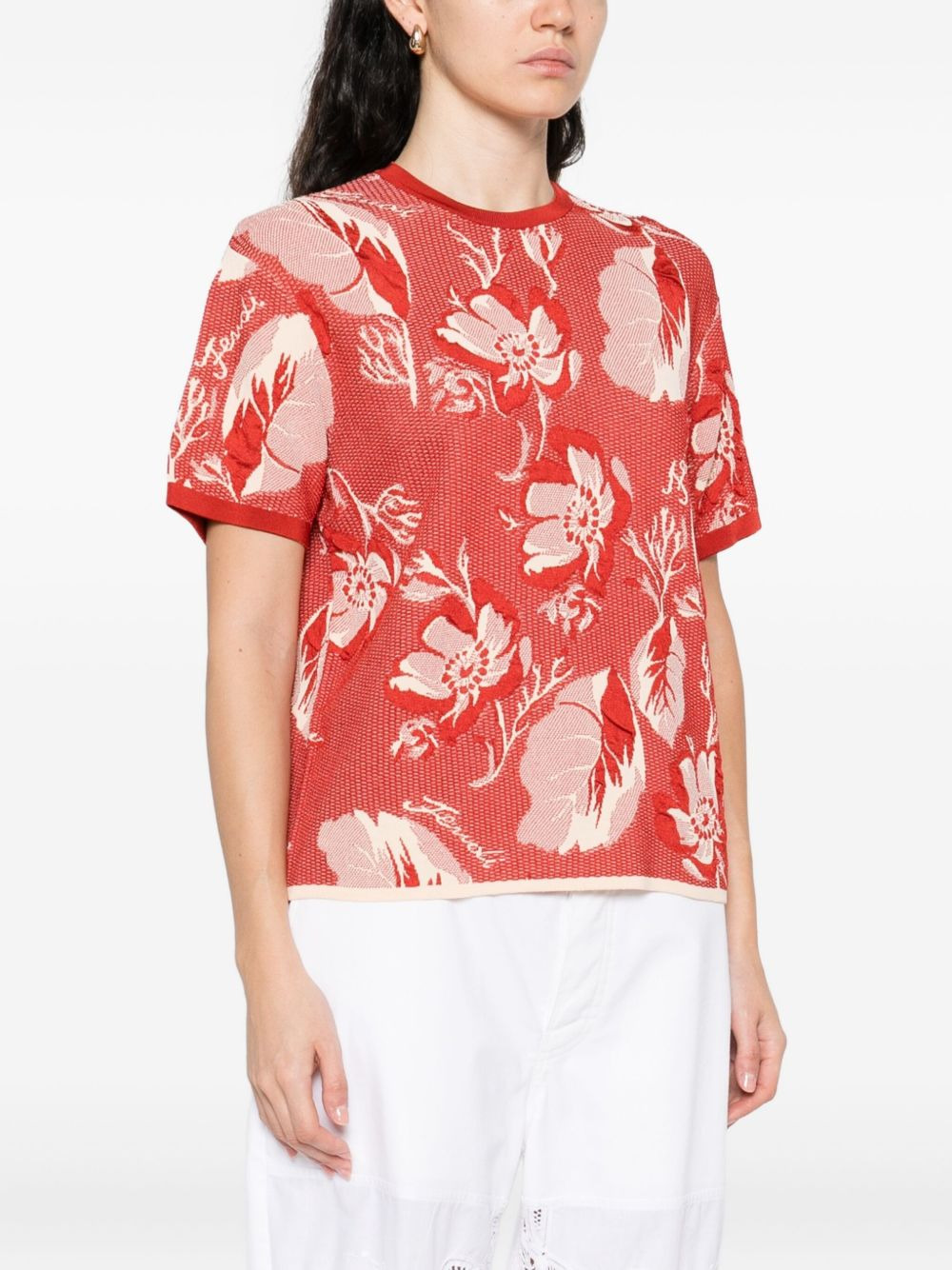 floral-pattern short-sleeved T-shirt - 3