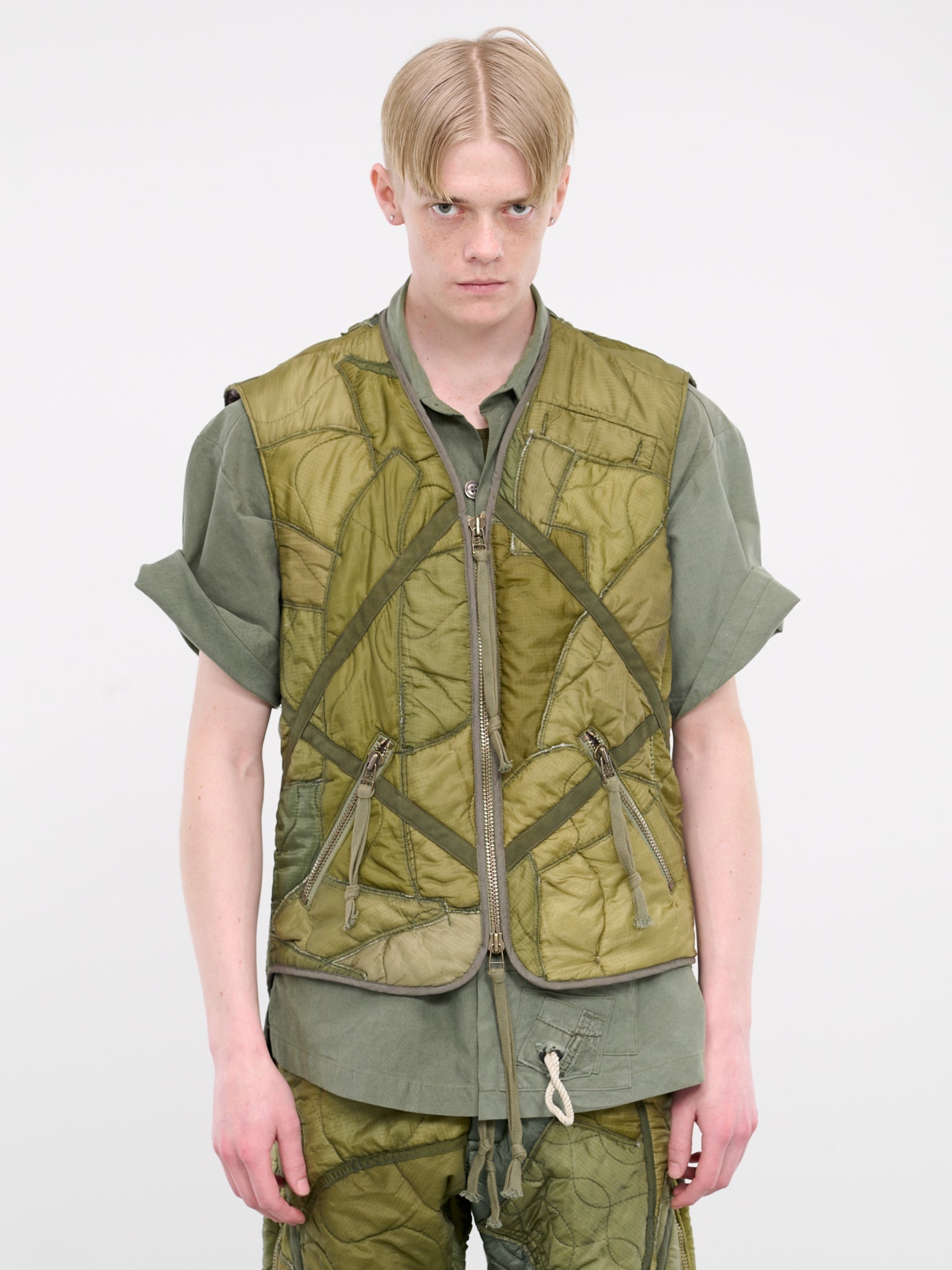 Patchwork Army Puffer Vest - 1