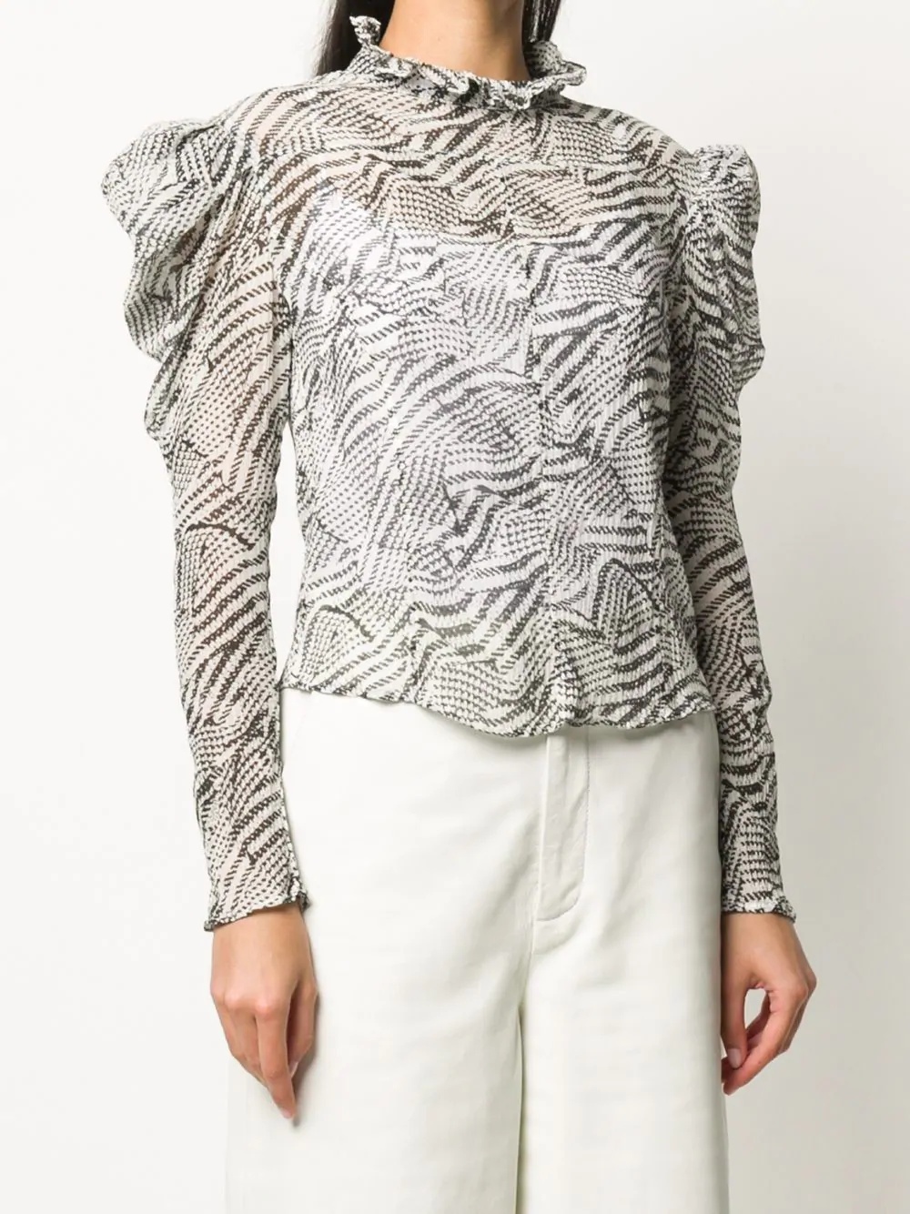 puff-sleeve patterned blouse - 3