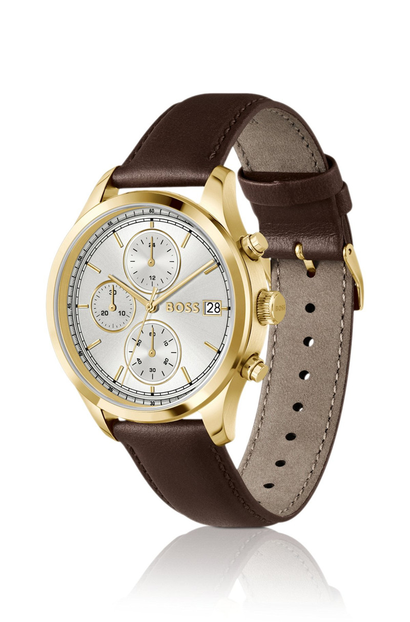 BOSS STRATUS CHRONOGRAPH WATCH WITH BROWN LEATHER STRAP outlook