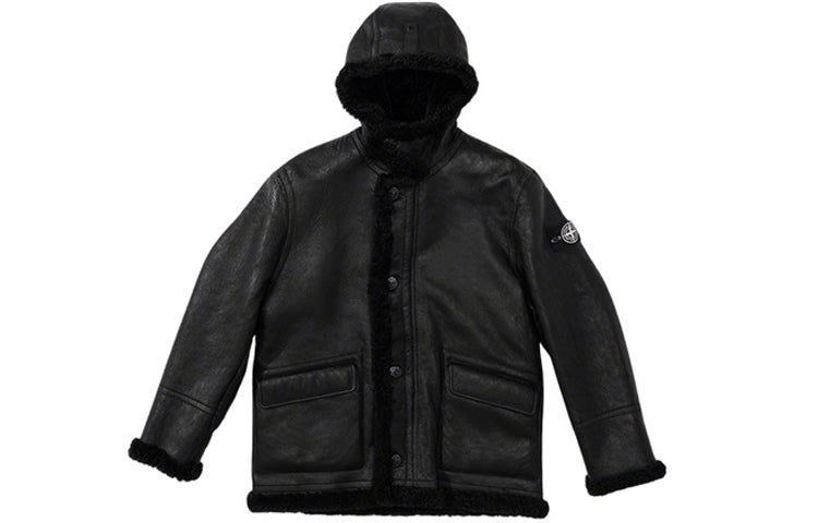 Supreme x Stone Island Hand-Painted Hooded Shearling Jacket 'Black' SUP-FW20-300 - 1