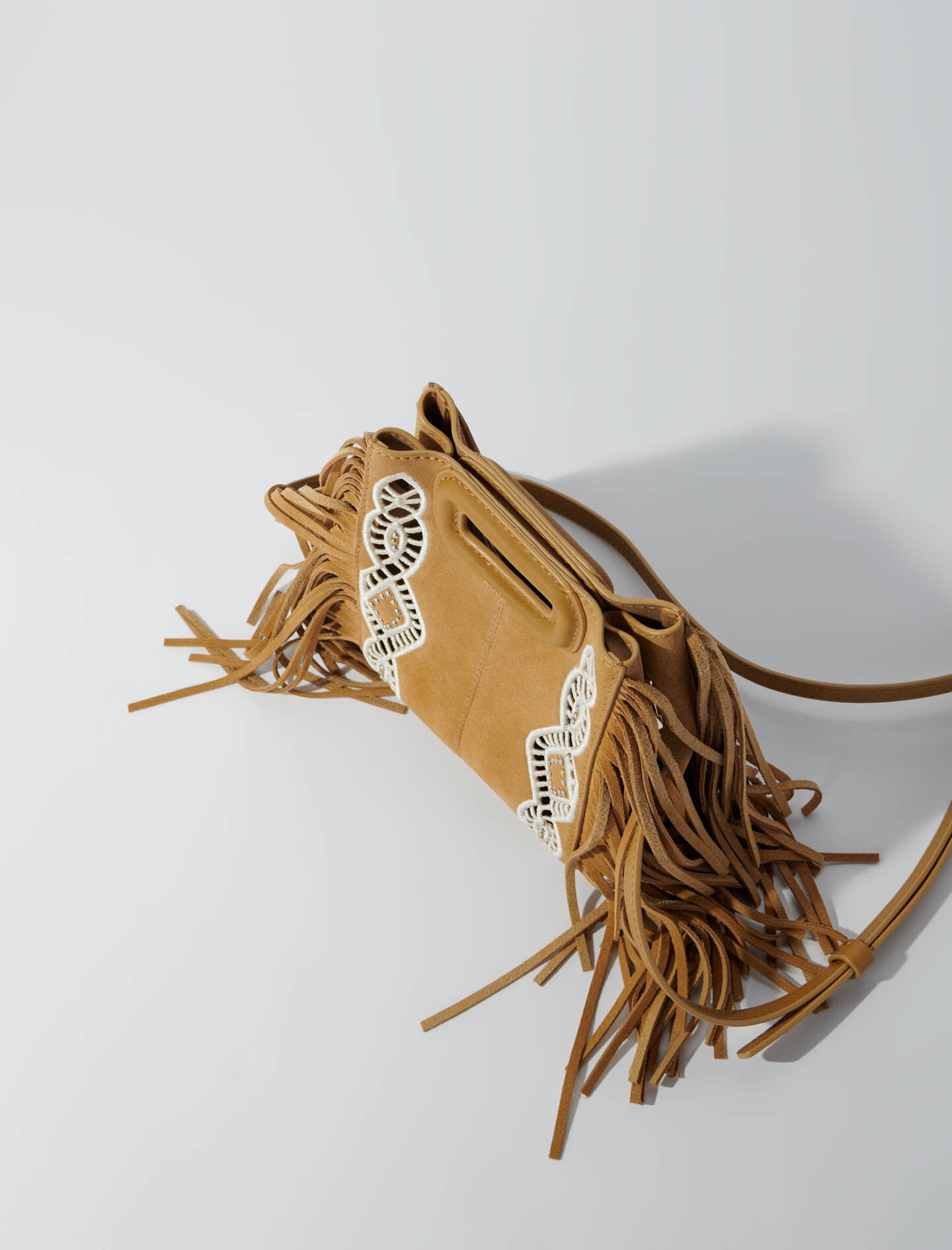 Embroidered suede fringed M mini bag - 3