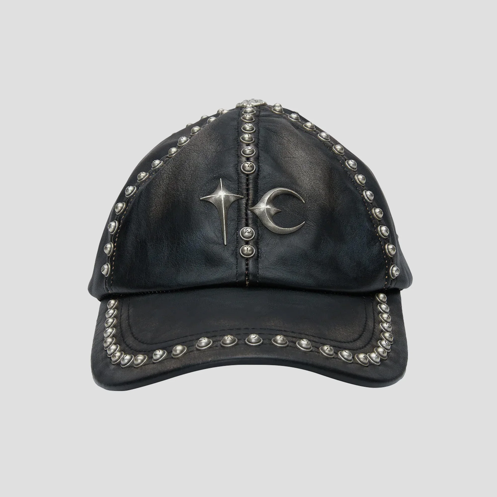 STUDDED WASHED LEATHER CAP - 1