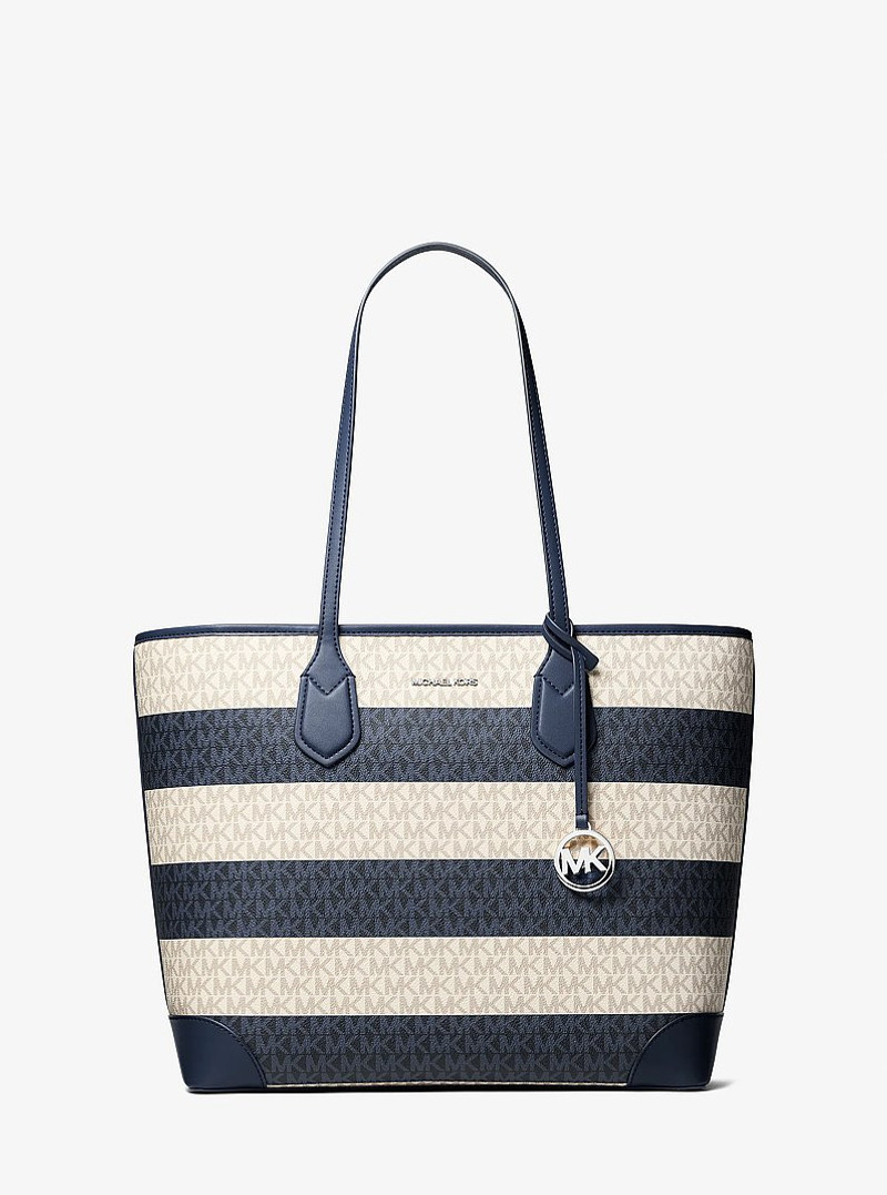 Eva Large Striped Signature Logo Tote Bag 1