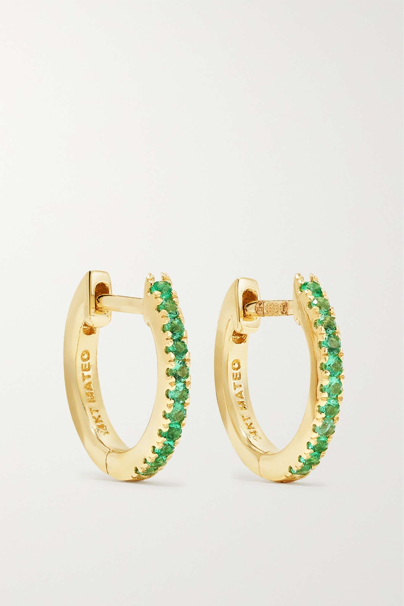 14-karat gold emerald hoop earrings - 1