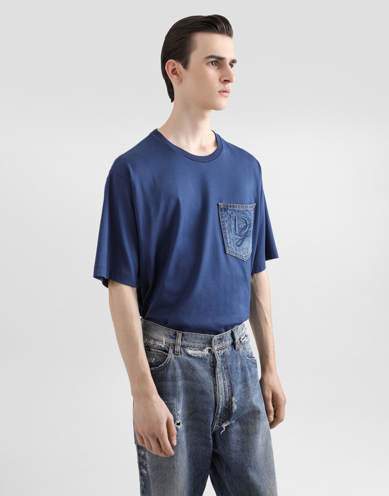 Cotton T-shirt with breast pocket and logo embroidery 4