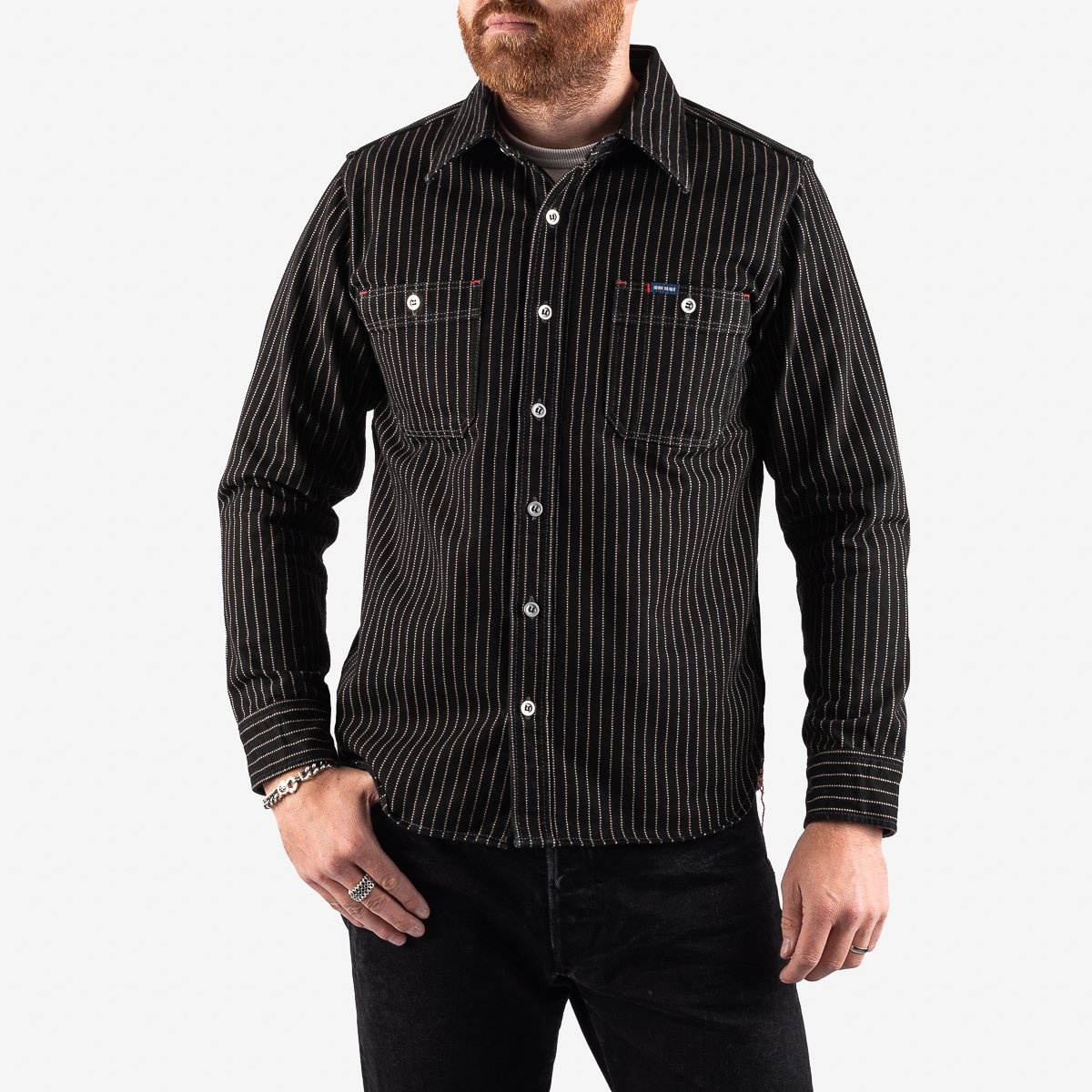 IHSH-68-BLK 12oz Wabash Work Shirt - Black with Metal Buttons - 2