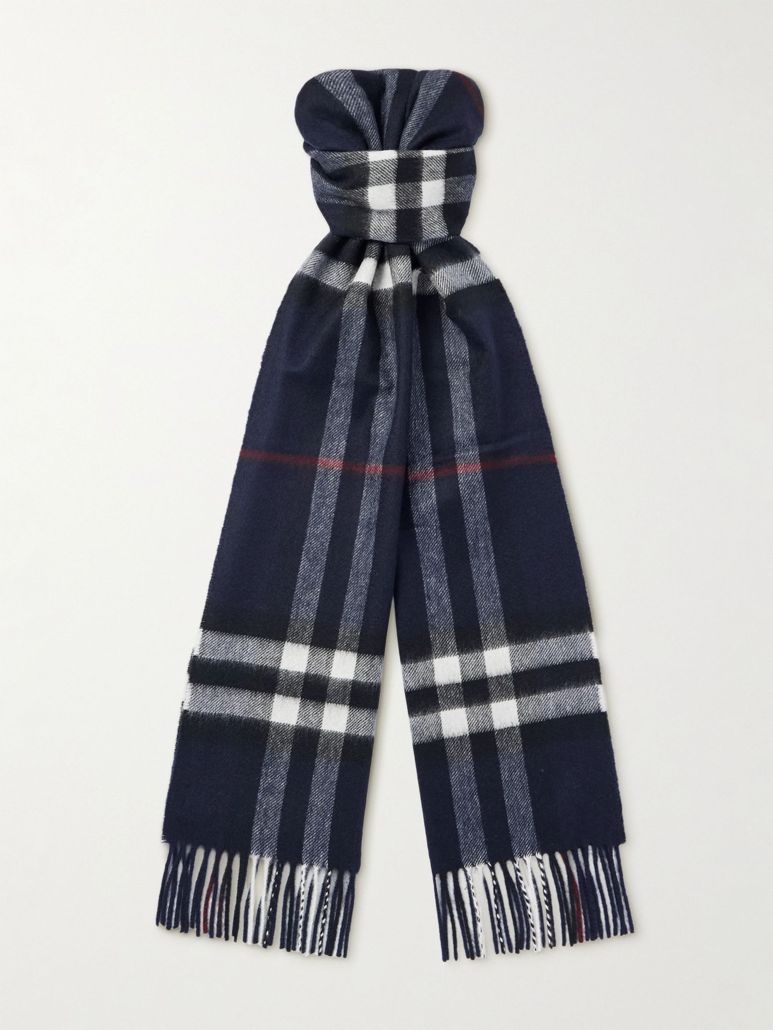 Fringed Checked Cashmere Scarf Navy - 1