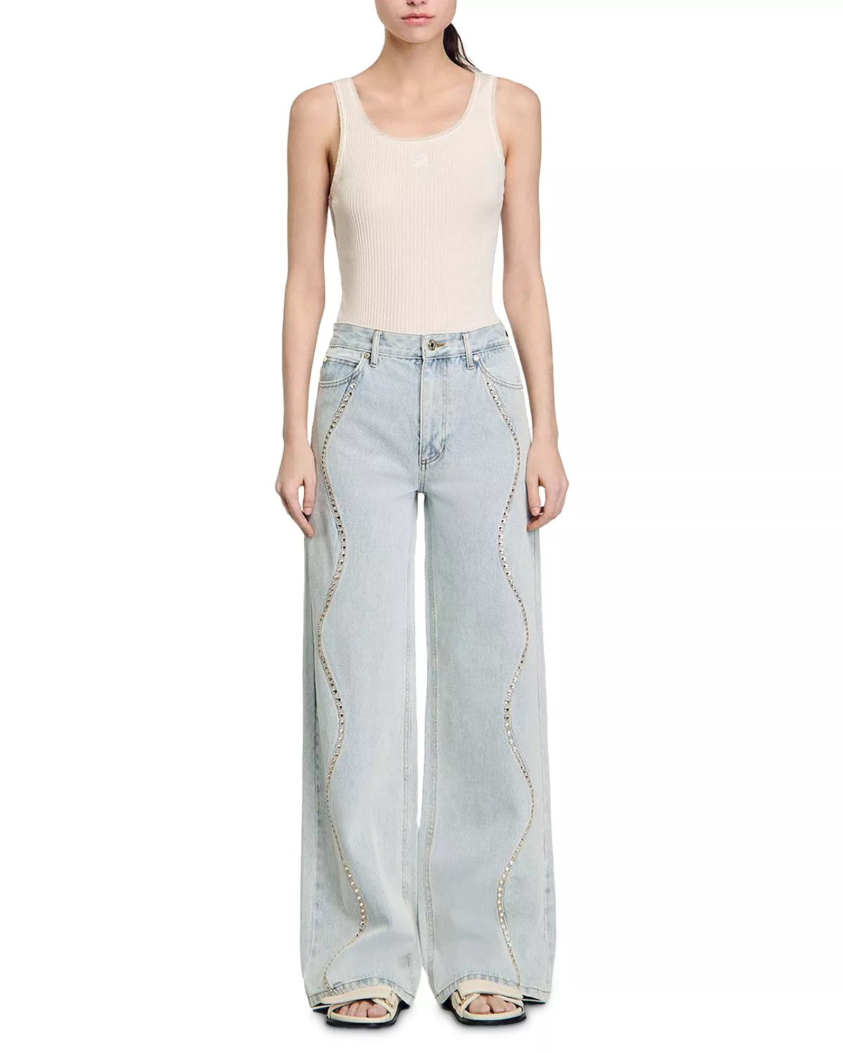 Rhinestone Stripe Jeans in Light Blue Jean - 5