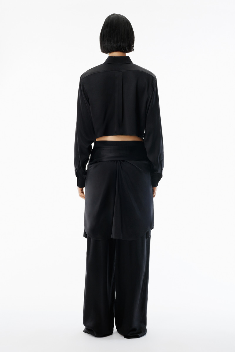 Black Silk Charmeuse Cropped Shirt 4