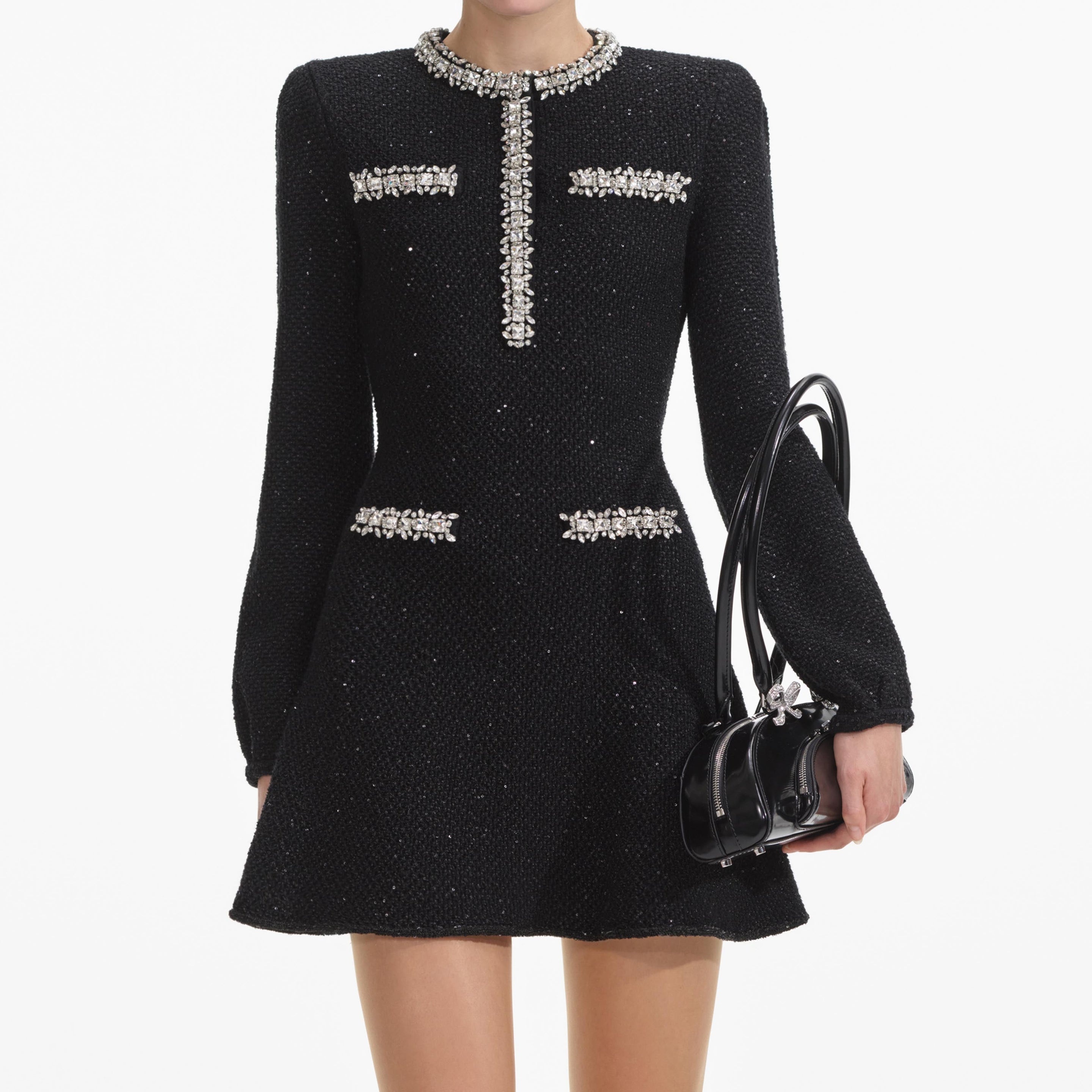 Black Sequin Knit Mini Dress - 4