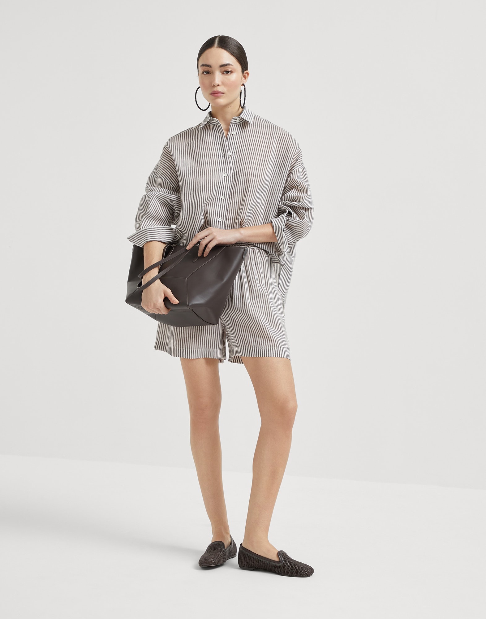 Striped linen and silk organza shirt with shiny collar detail - 5