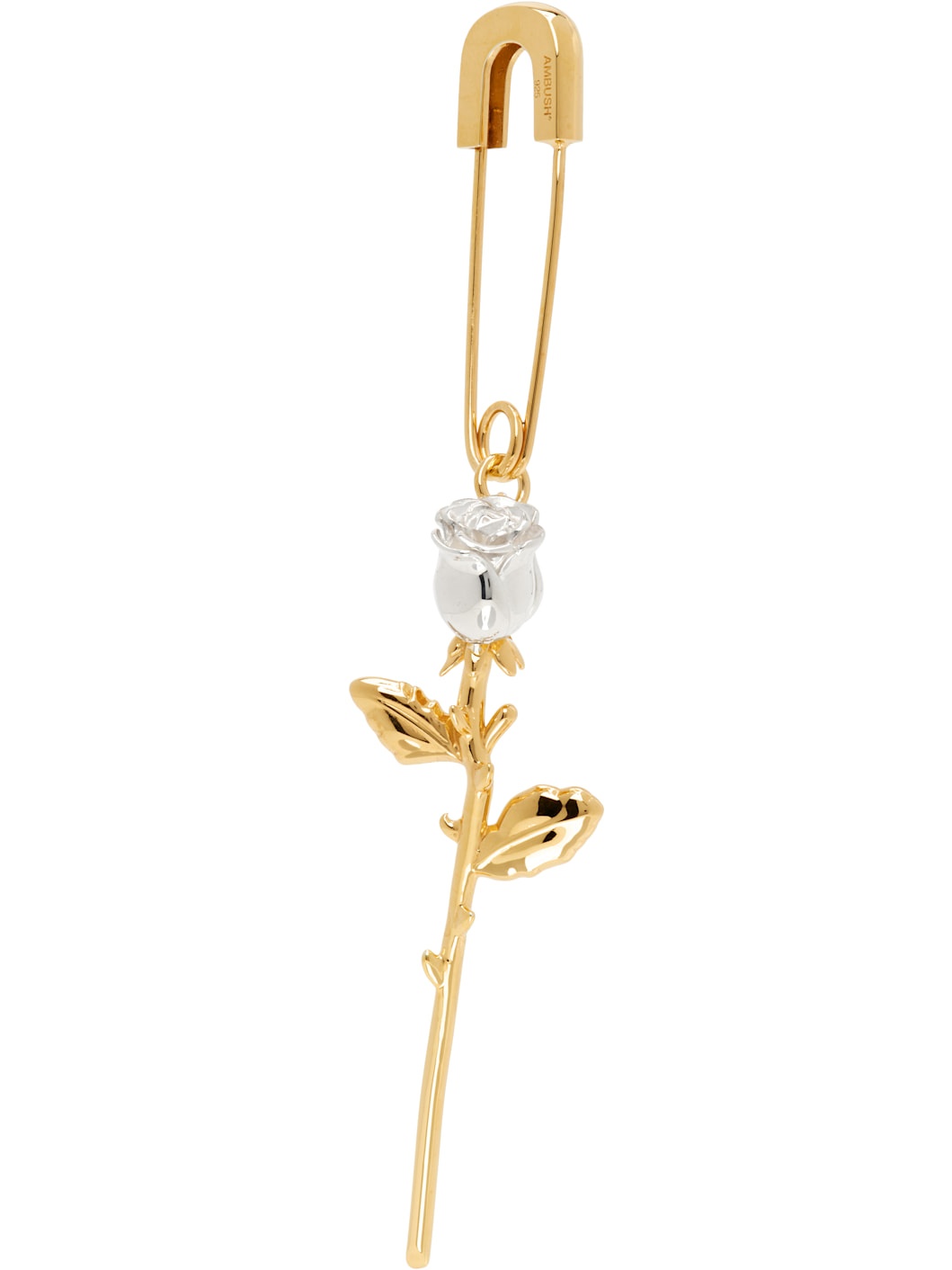 Gold & Silver Rose Charm Single Earring - 2