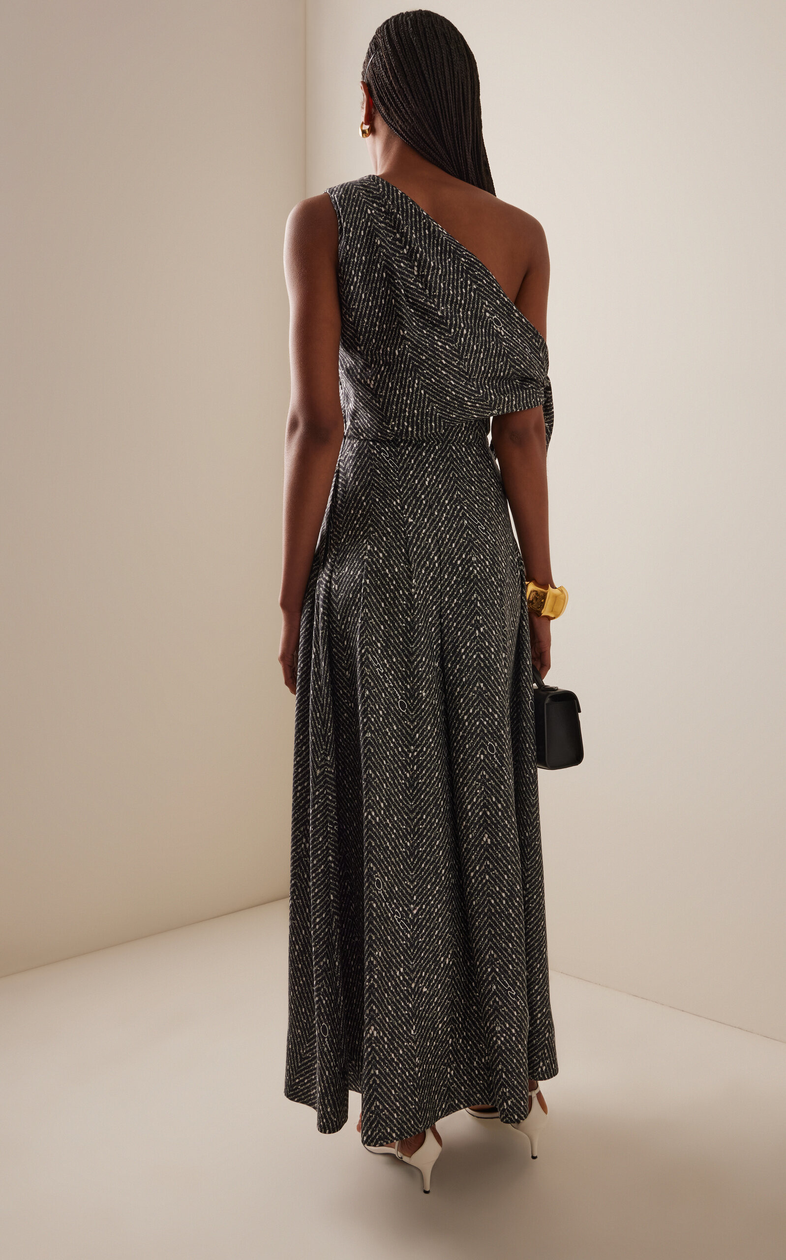One-Shoulder Silk-Twill Maxi Dress dark grey - 4