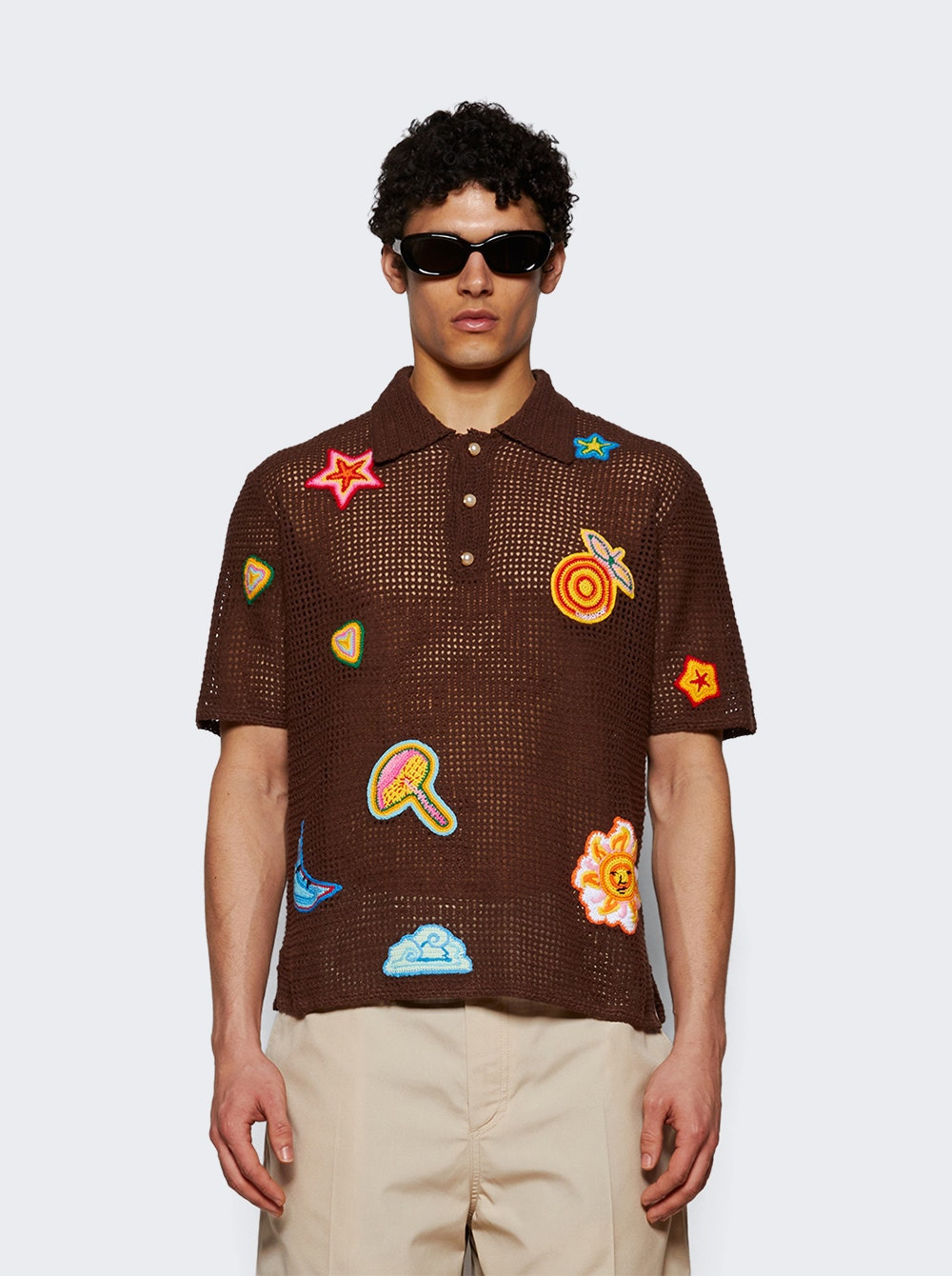 Crochet Polo With Patches Brown - 2