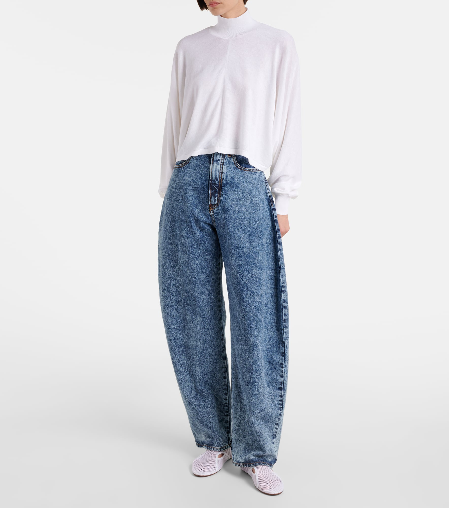 Cropped linen turtleneck sweater - 2
