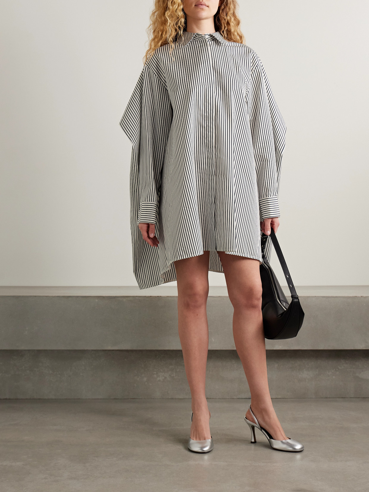 Isla Cape-effect Striped Cotton And Silk-blend Poplin Mini Shirt Dress - 2
