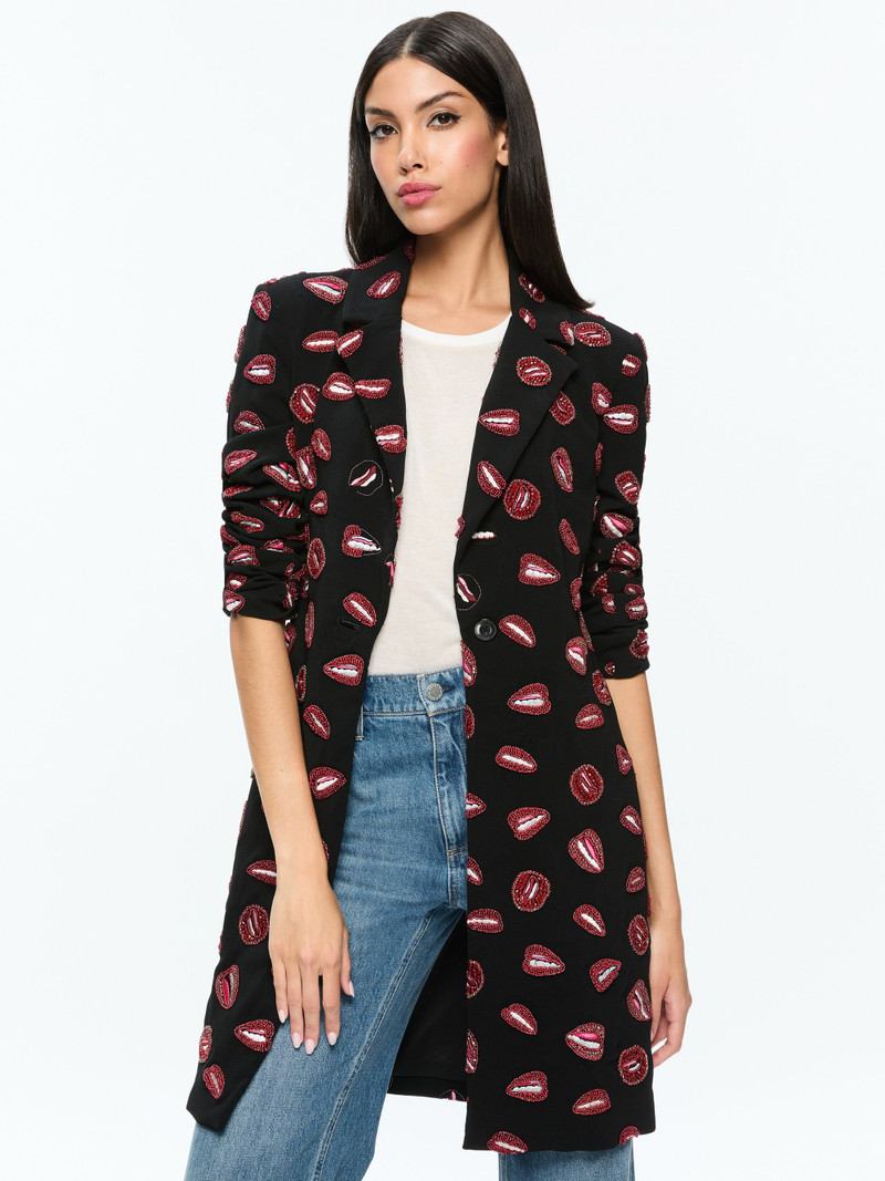 Alice + Olivia A+O X TOM WESSELMANN BRET EMBELLISHED LONG BLAZER outlook