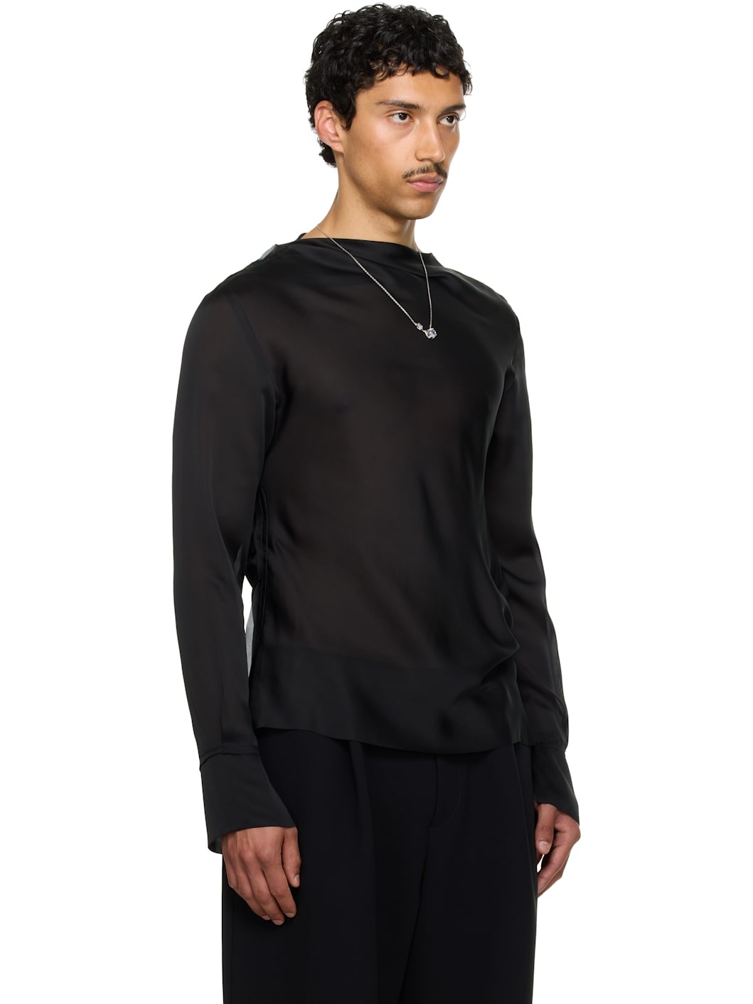 SSENSE Exclusive Black Draped Neck Long Sleeve Shirt - 2