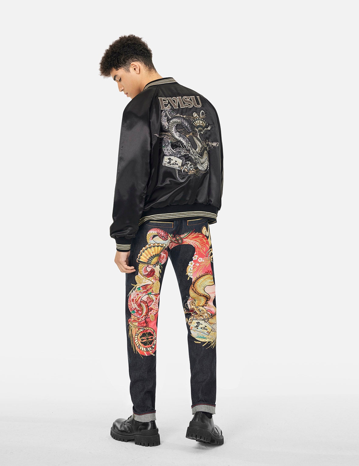 Soaring Snake Embroidery and Traditional Japanese Totem Prints Reversible Relax Fit Souvenir Jacket - 6