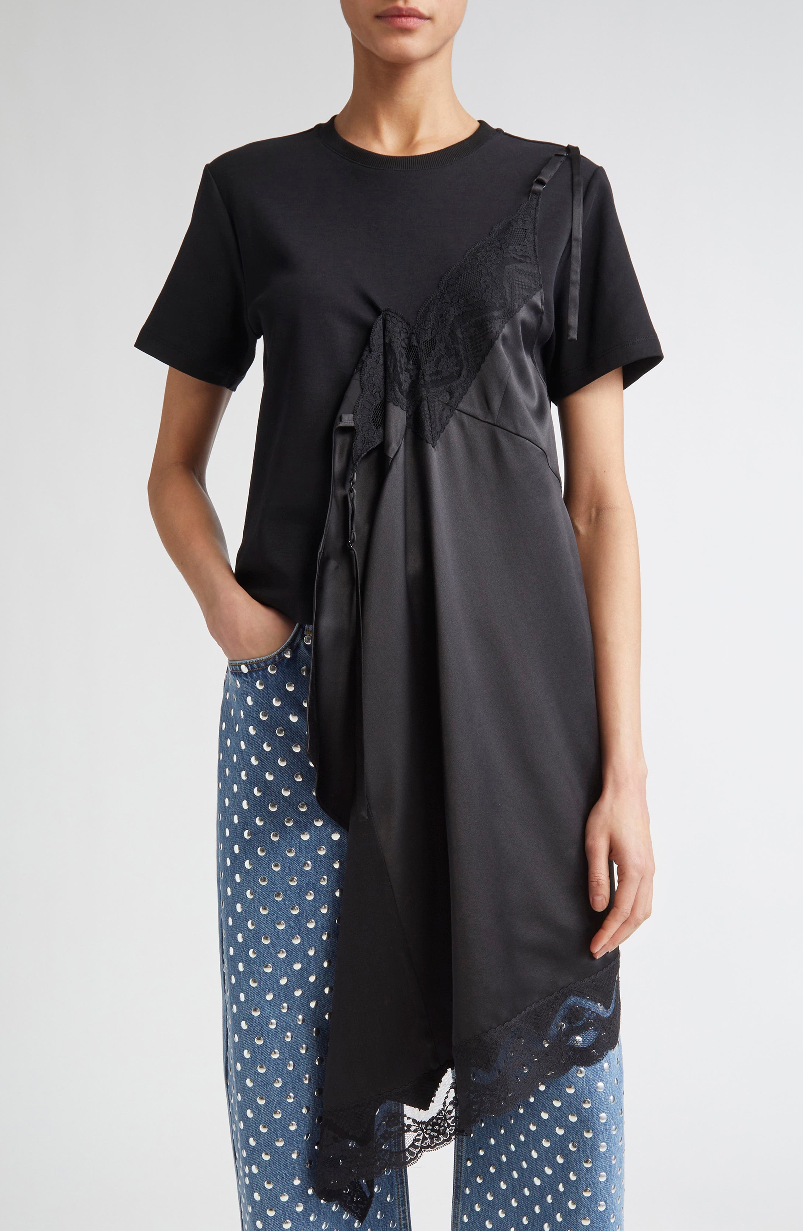 MONSE Deconstructed Lingerie T-Shirt in Black at Nordstrom - 1