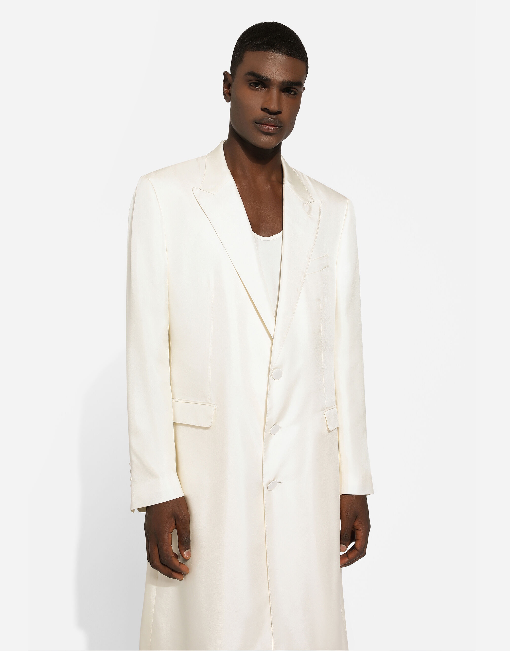 Single-breasted silk twill coat - 4