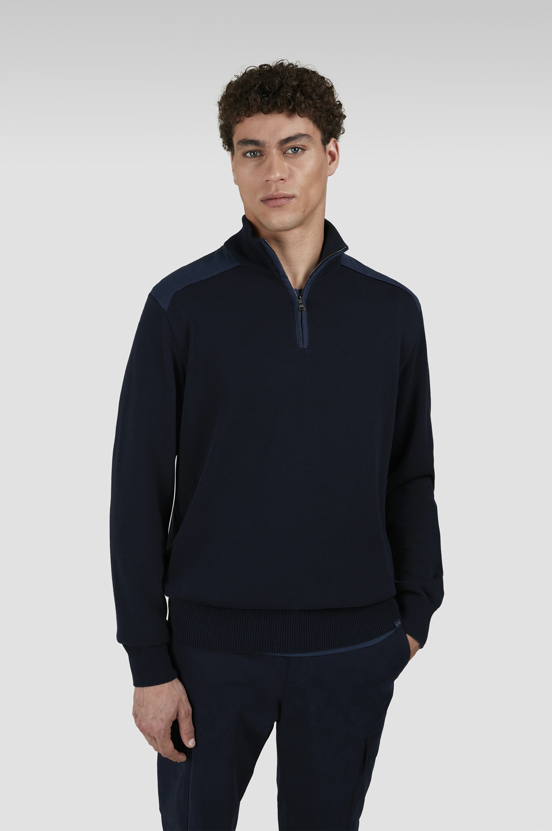 SWEATER IN FRESH COTTON WITH CONTRASTING LINEN DETAILS - 8