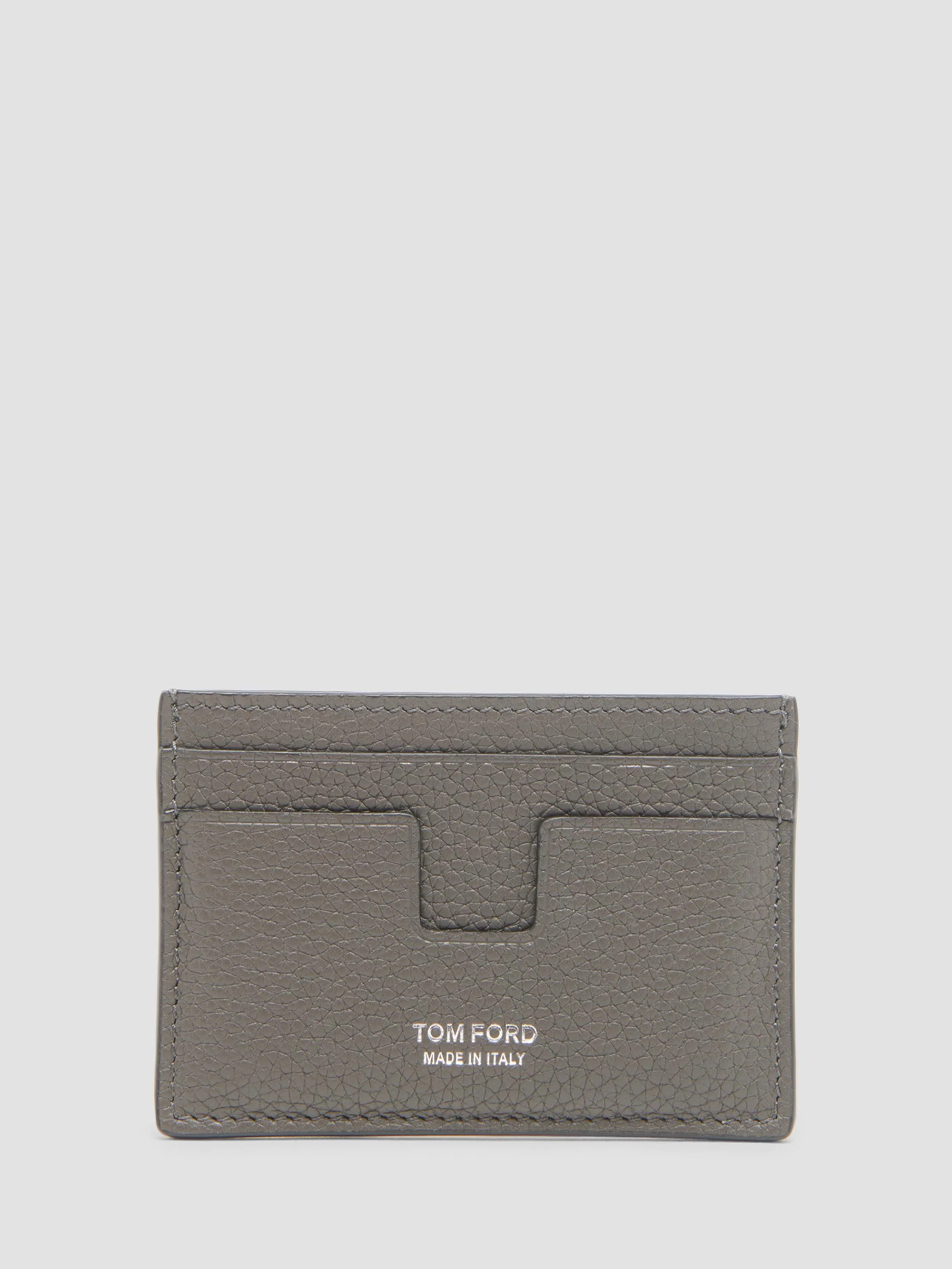 Men's Men's T-Line Grain Leather Card Holder - Smoke Grey - 1