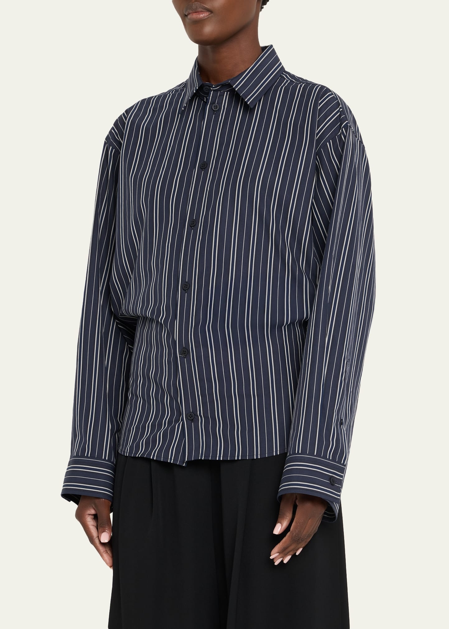 Semi-Fitted Striped Button-Down Shirt - 4